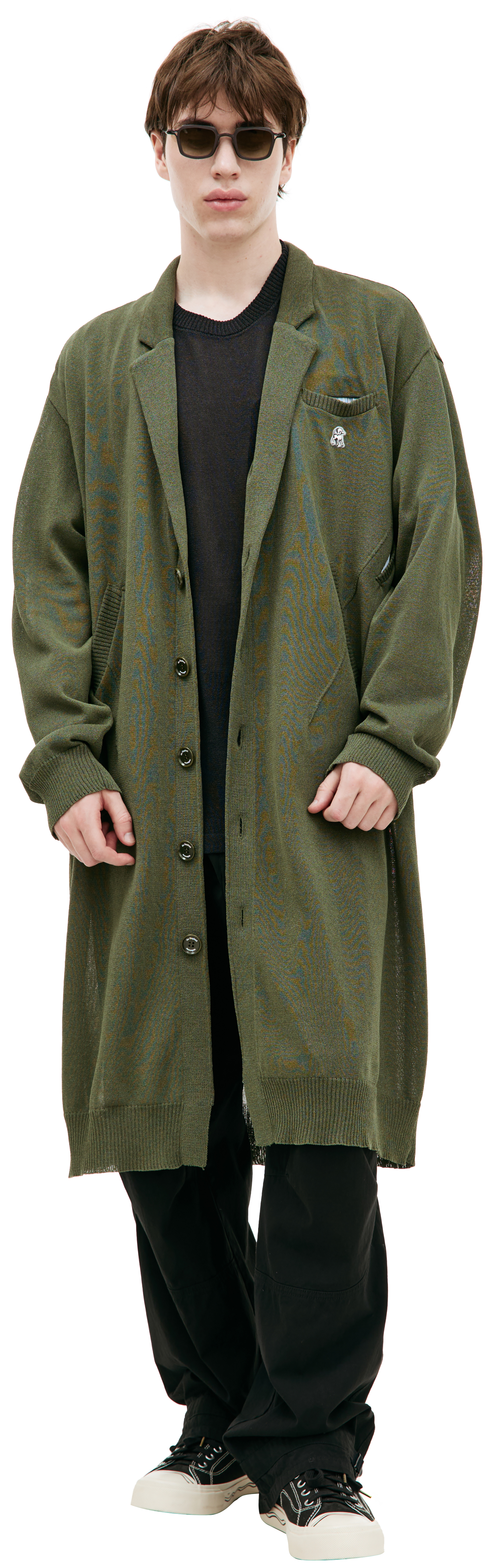 Buy Undercover men khaki embroidered logo coat for $698