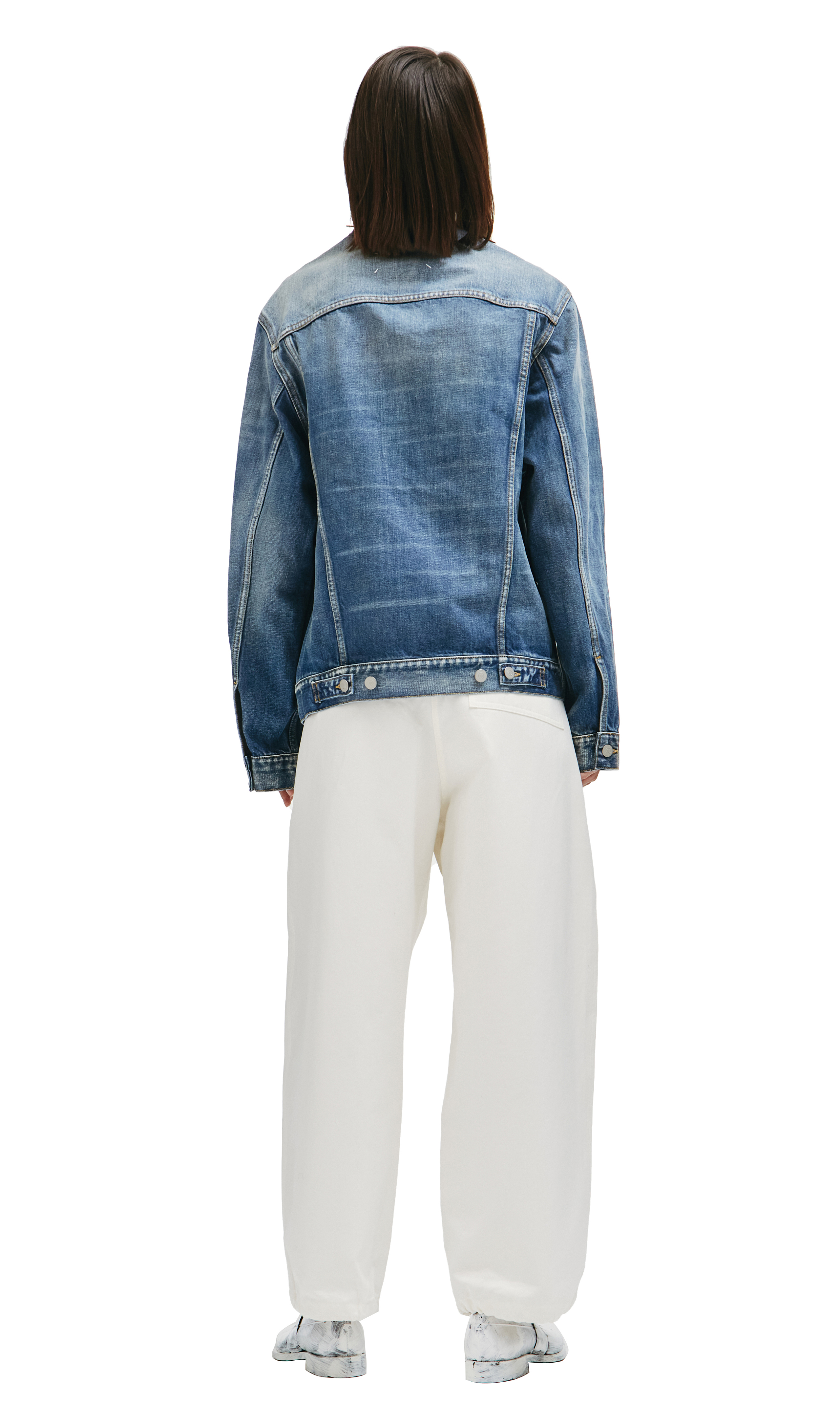 Buy Maison Margiela women collarless blue denim jacket for $812