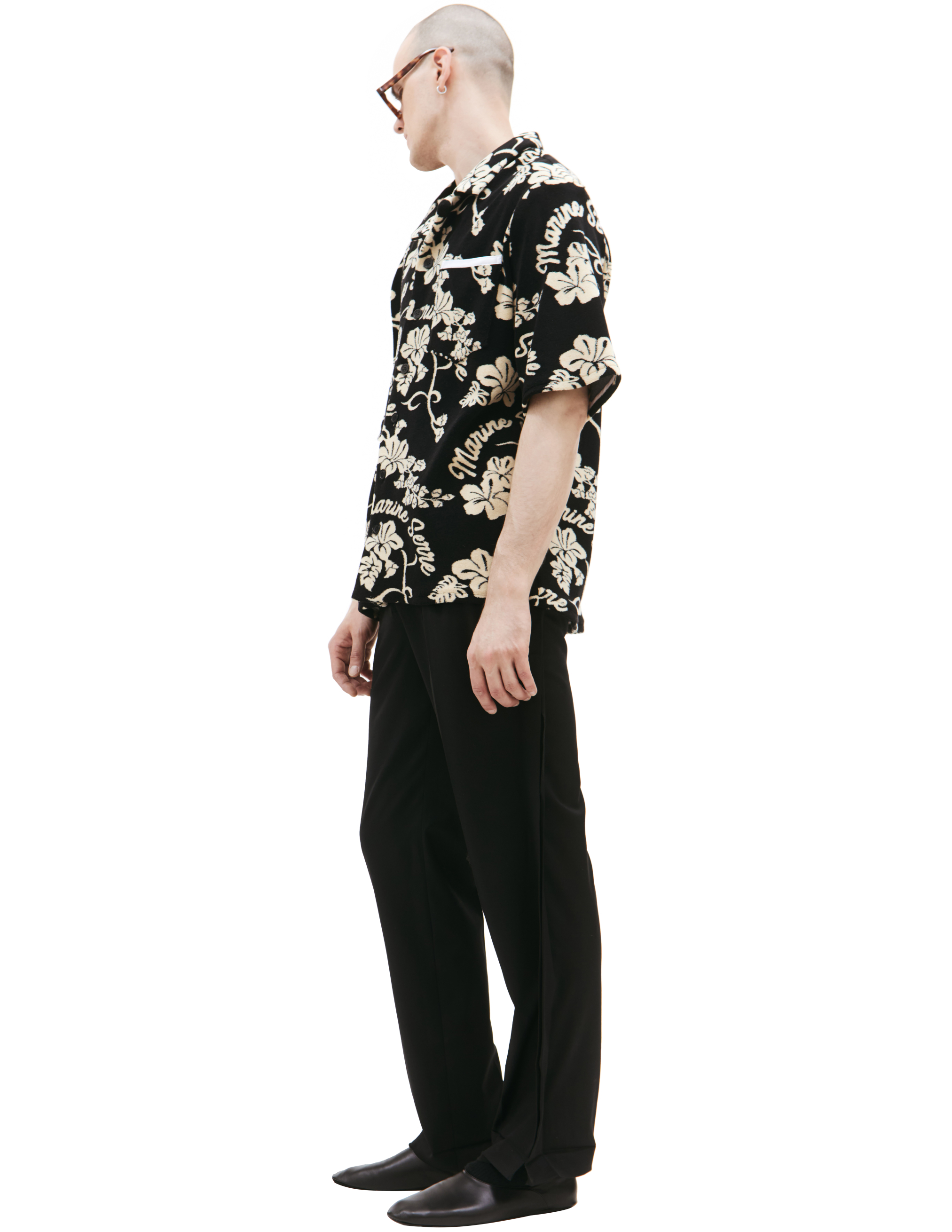 Shop Marine Serre Printed Towel Shirt In Black