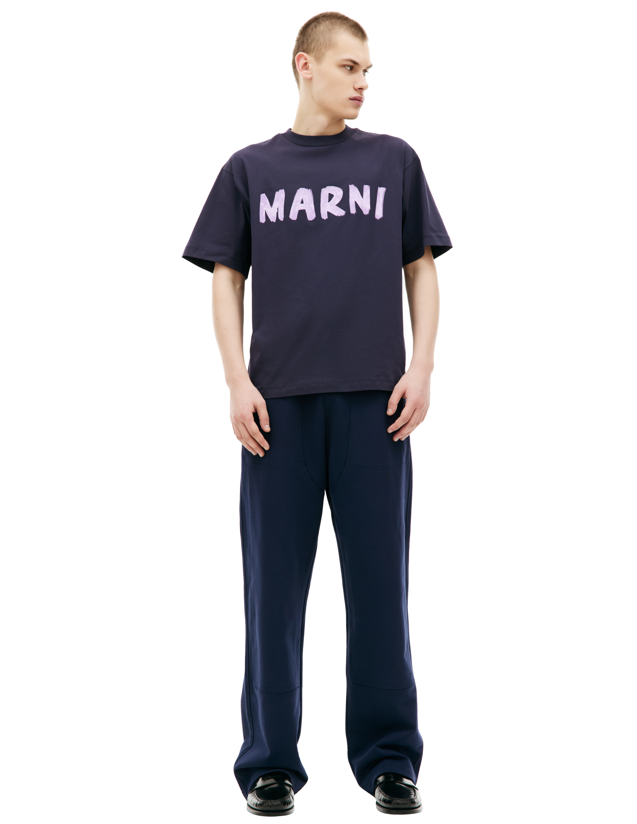 Marni Navy Printed T-shirt In Navy Blue