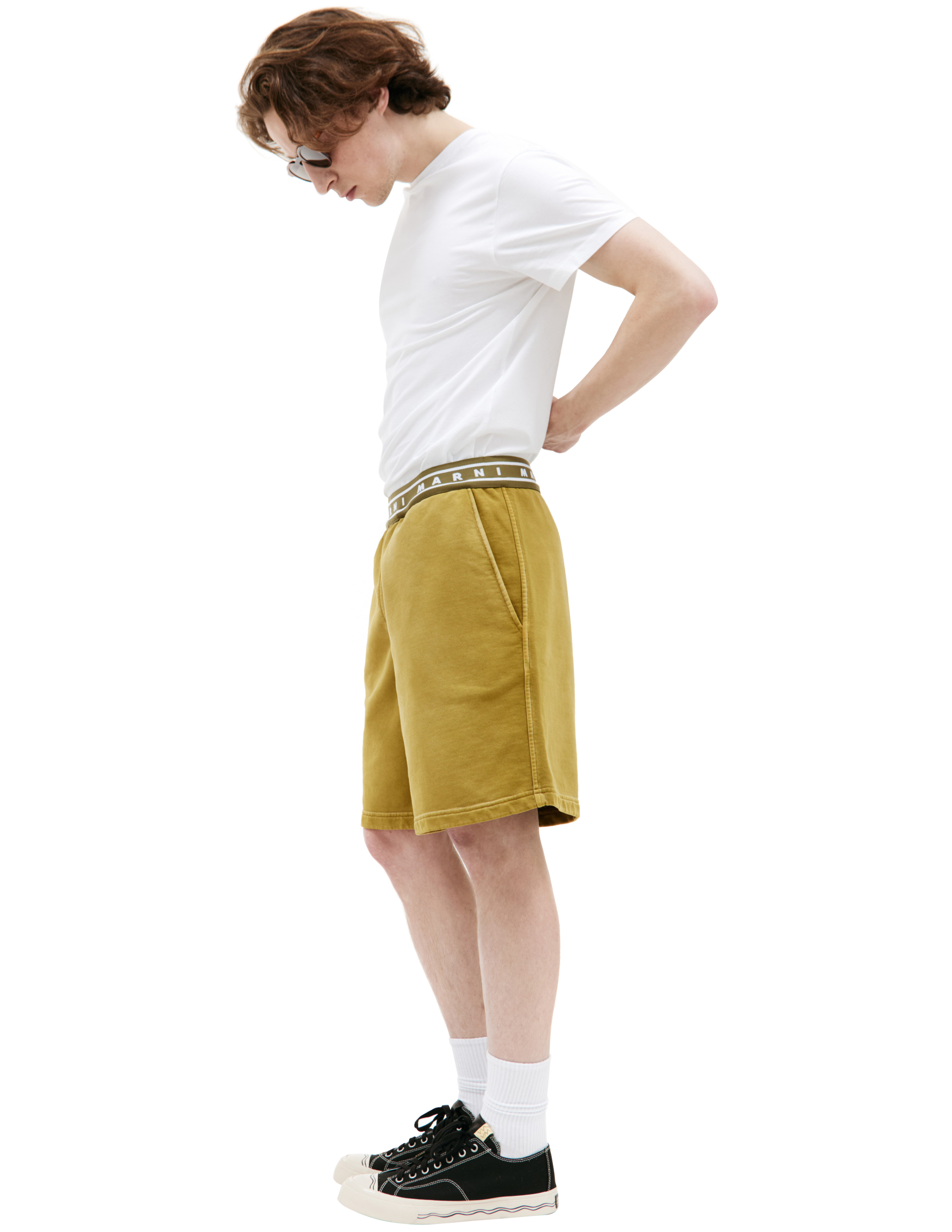 Shop Marni Cotton Shorts In Yellow
