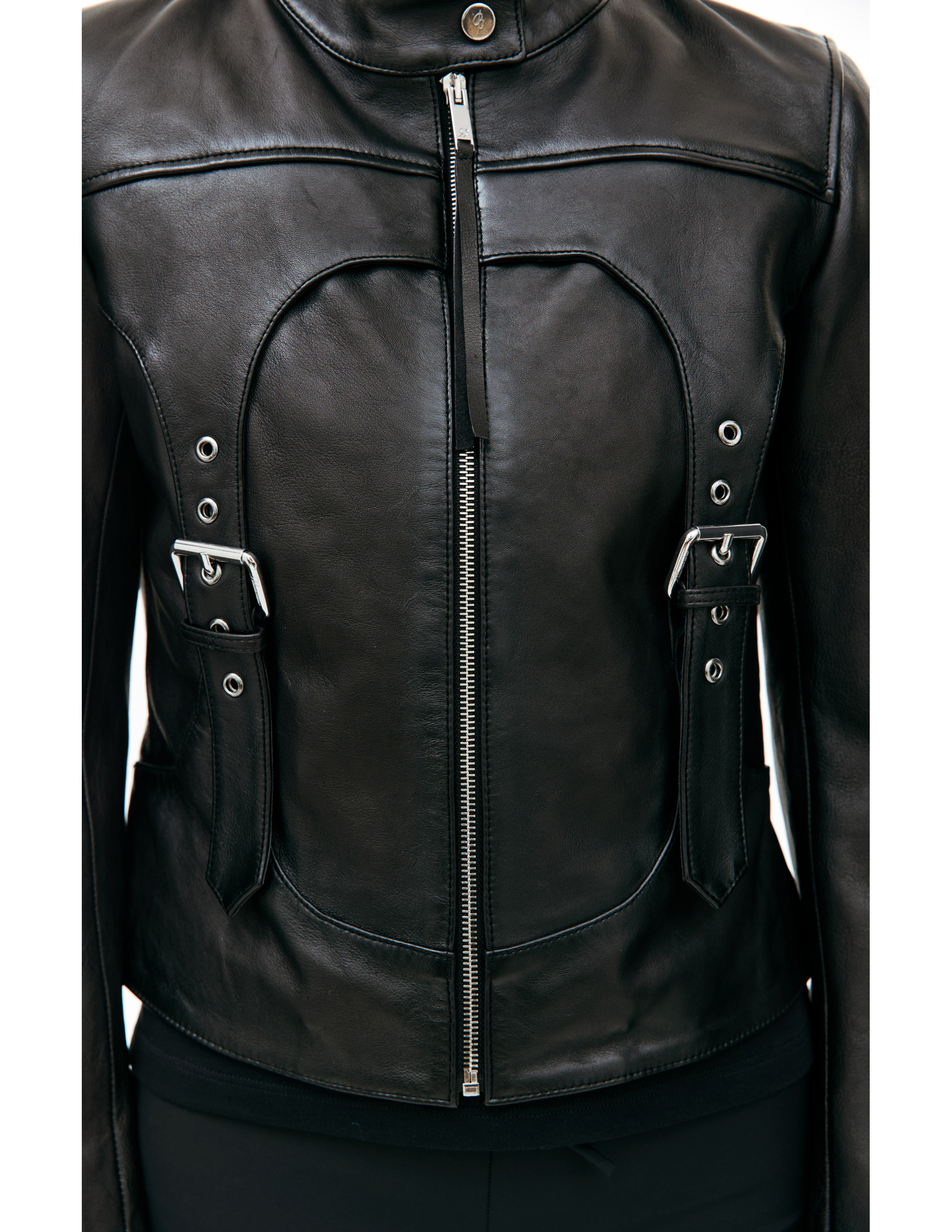 Shop Blumarine Black Leather Biker Jacket