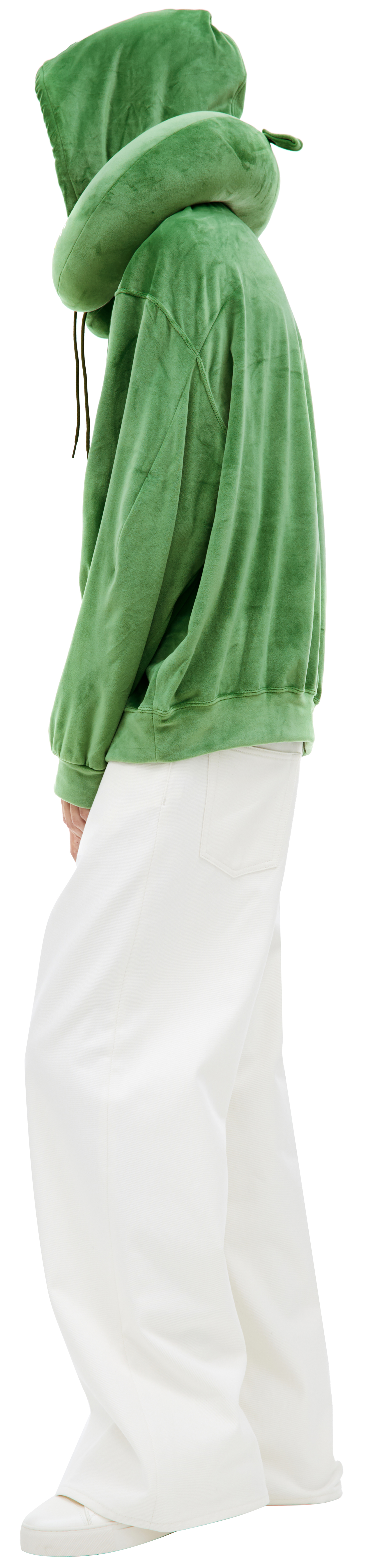 Buy Doublet men green hoodie with neck pillow for $295