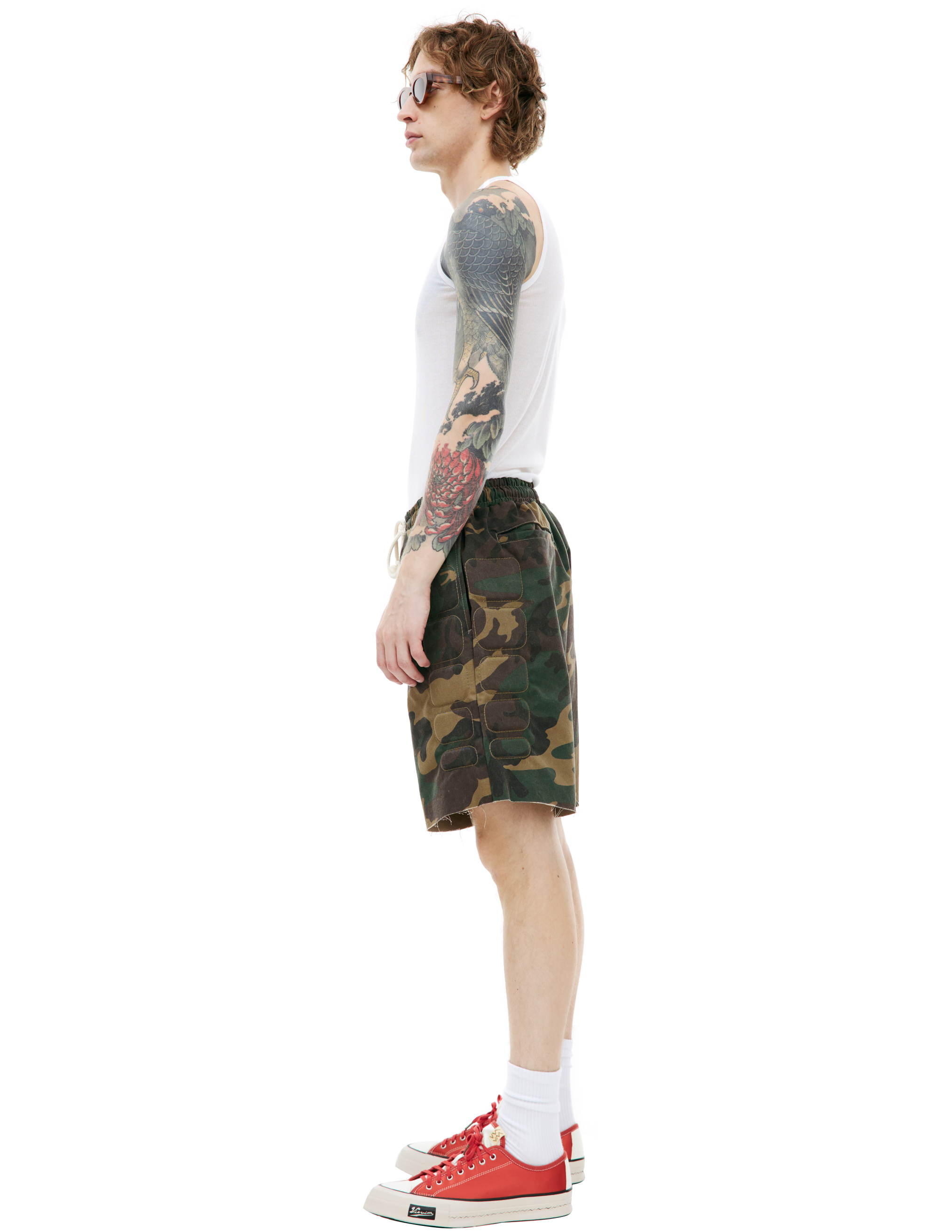 Shop Satoshi Nakamoto Camo Moto Shorts In Khaki