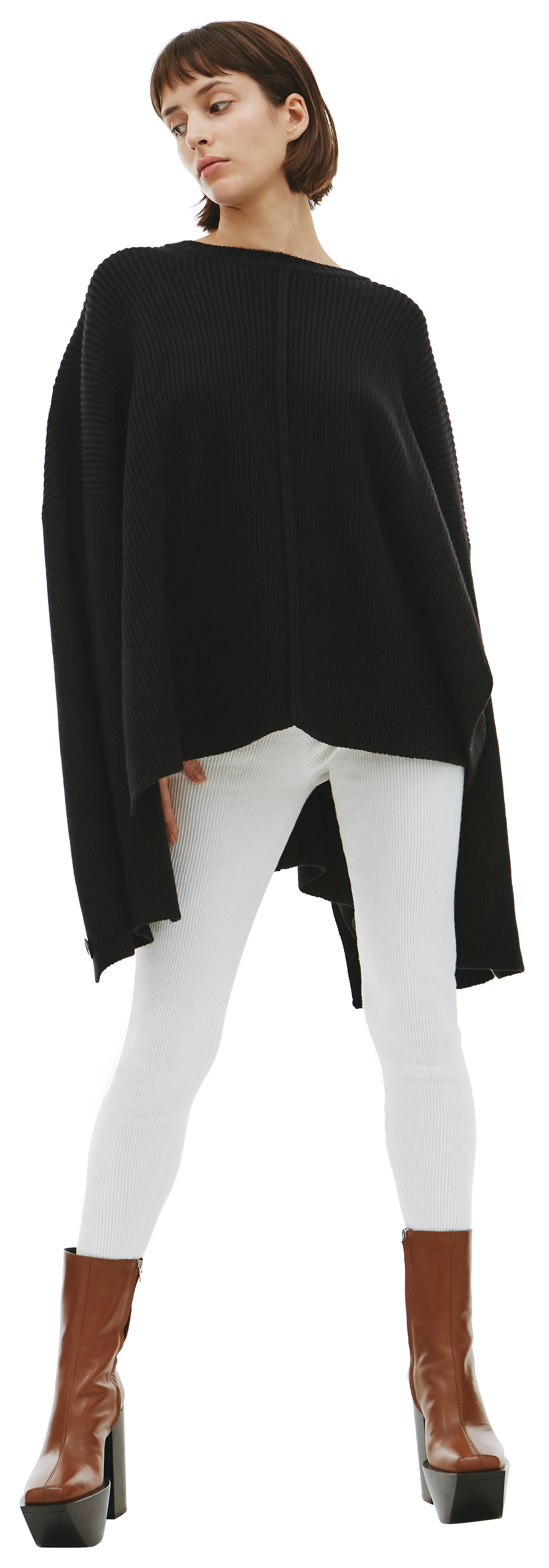 Buy PETER DO women black ribbed knit cape sweater for $1,267