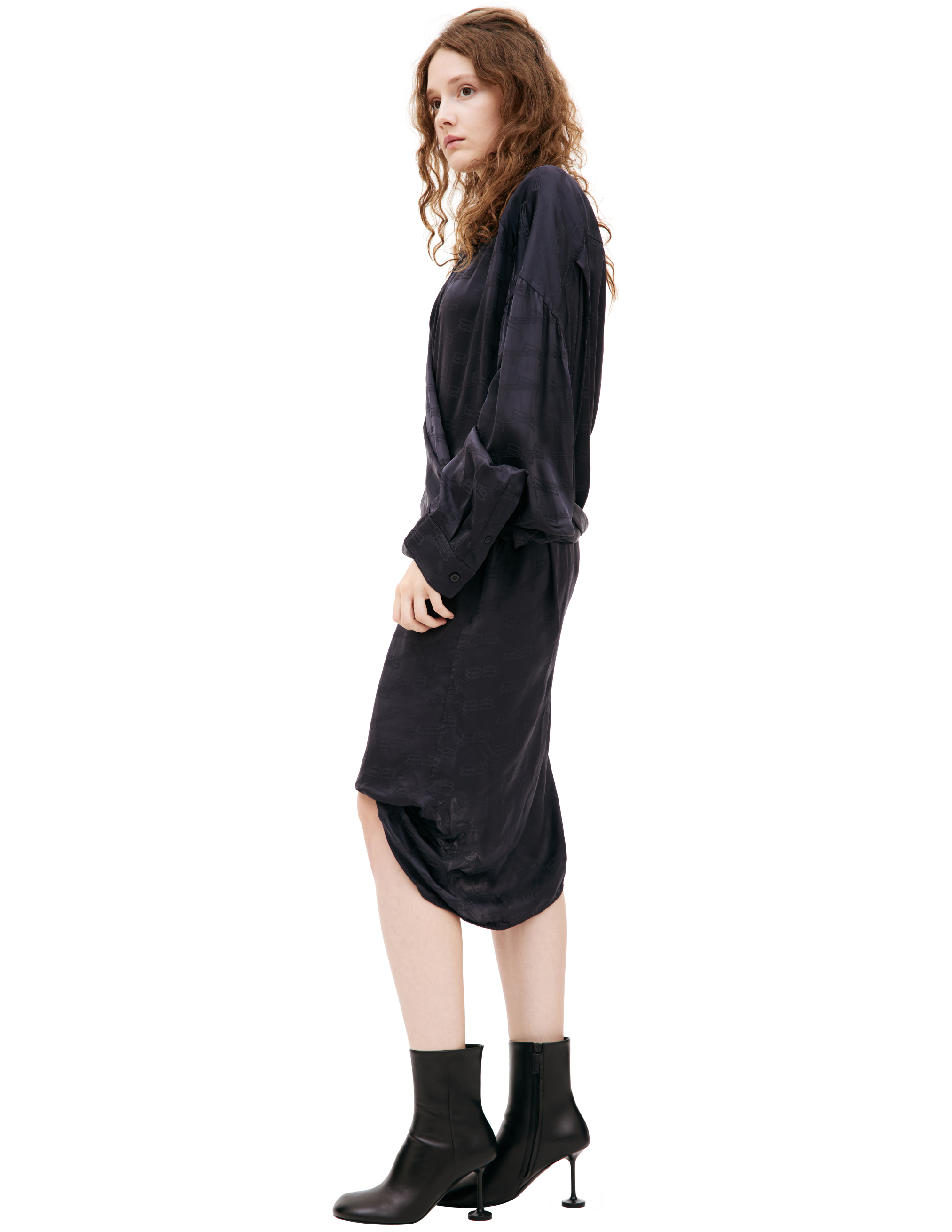 Shop Balenciaga Asymmetrical Shirt Dress In Black