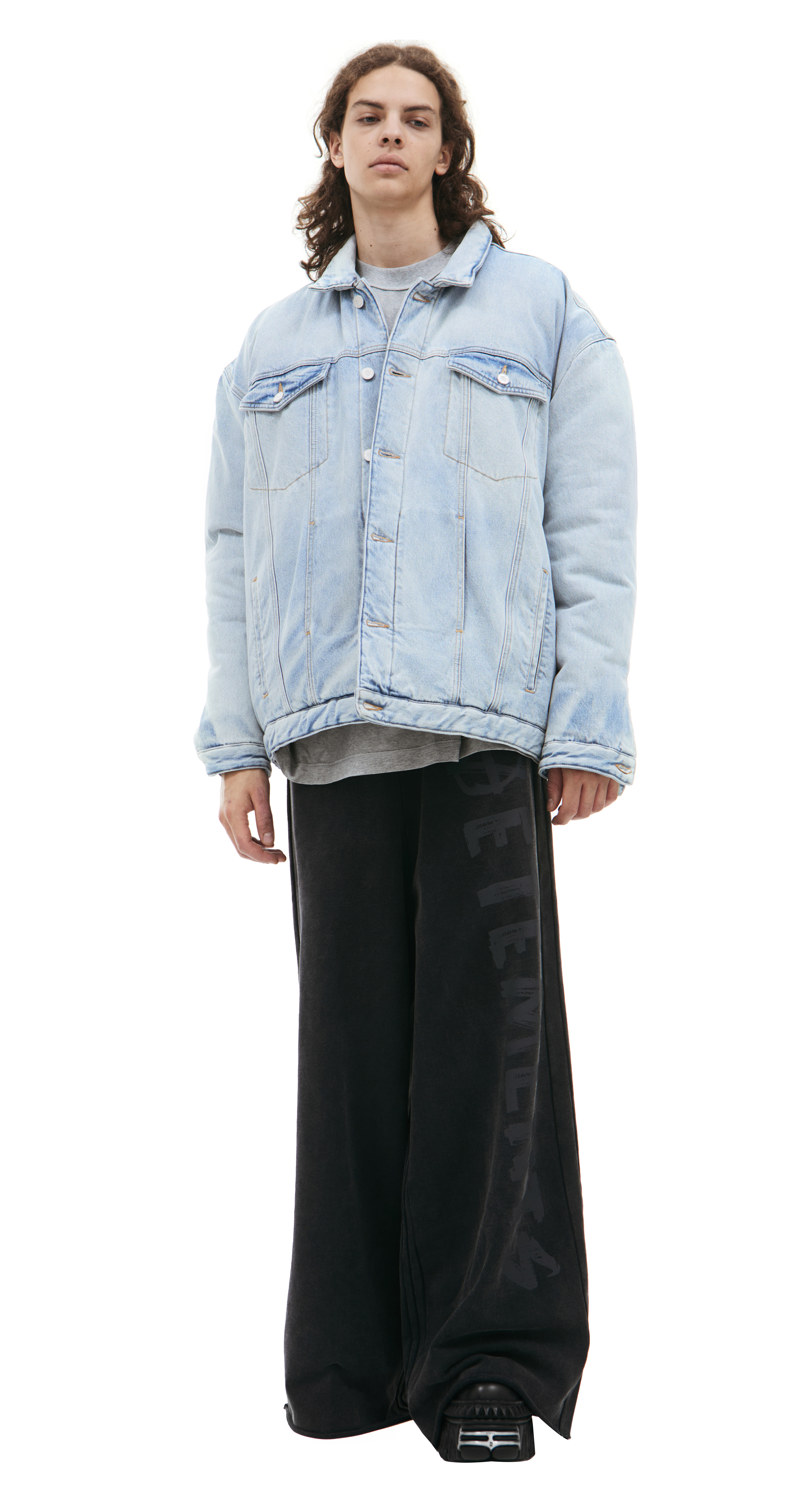 Buy VETEMENTS men blue denim jacket with buttons for $1,965