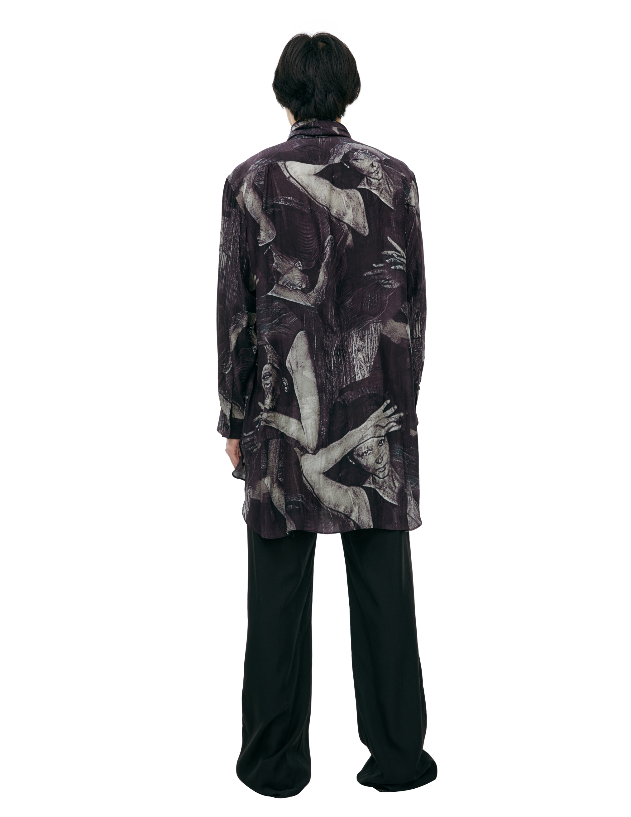 Shop Yohji Yamamoto Monoprint Silk Shirt In Black