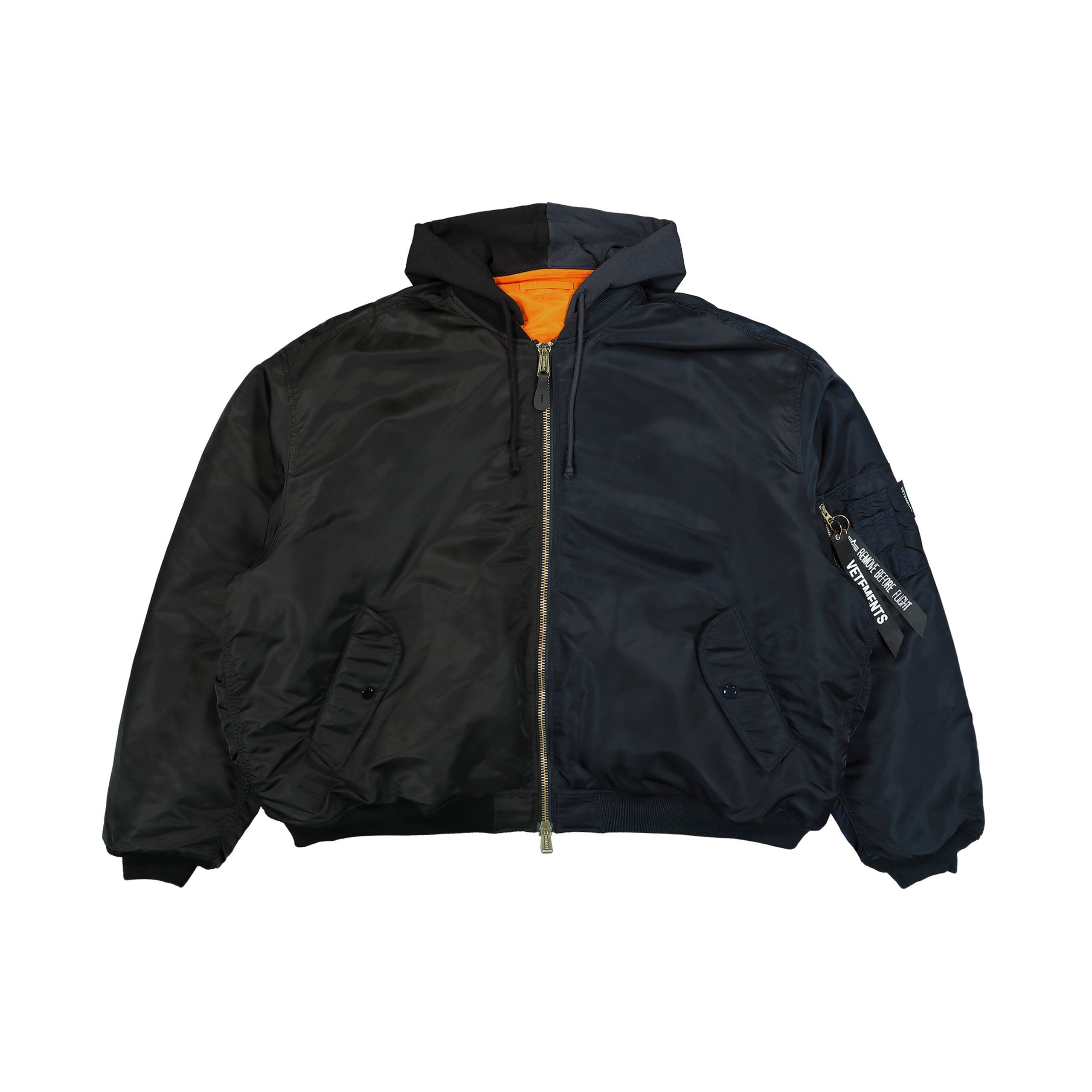 Buy VETEMENTS men split hooded bomber jacket for $1,980