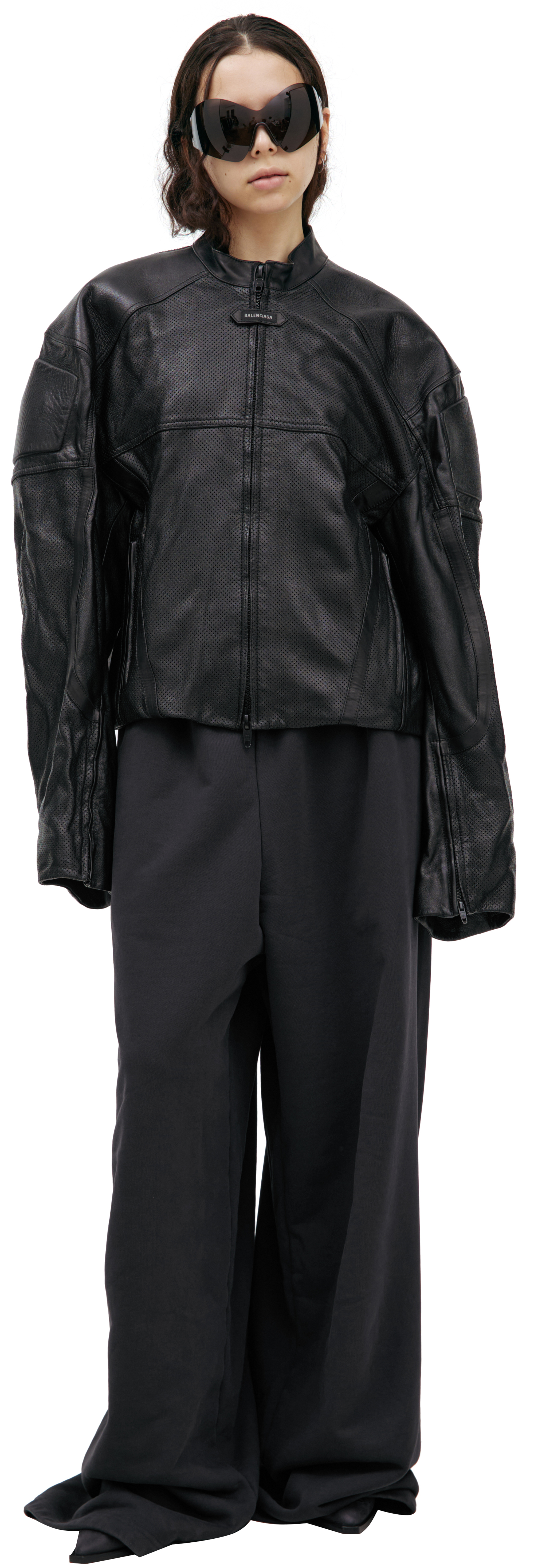 Buy Balenciaga women black leather jacket for $6,685 online
