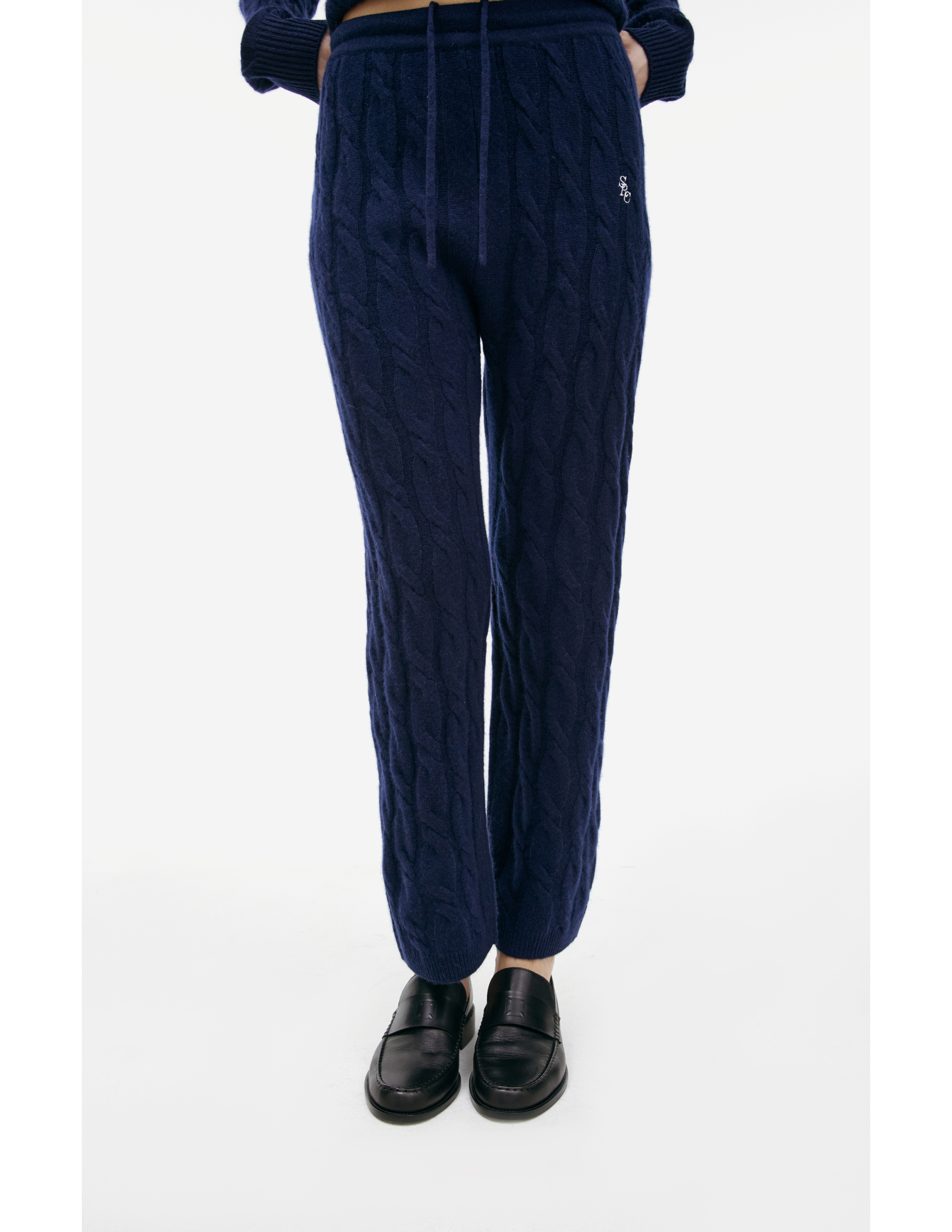 Sporty And Rich Coarse-knit Cashmere Trousers In Navy Blue
