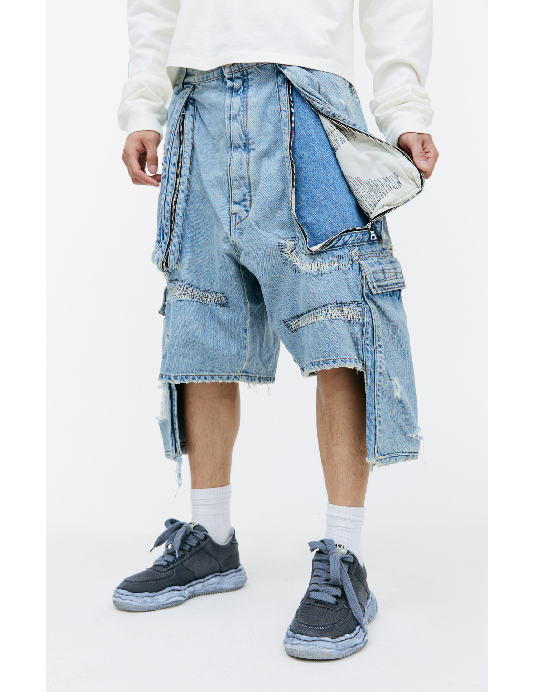 B1archive Cargo Denim Shorts In Blue