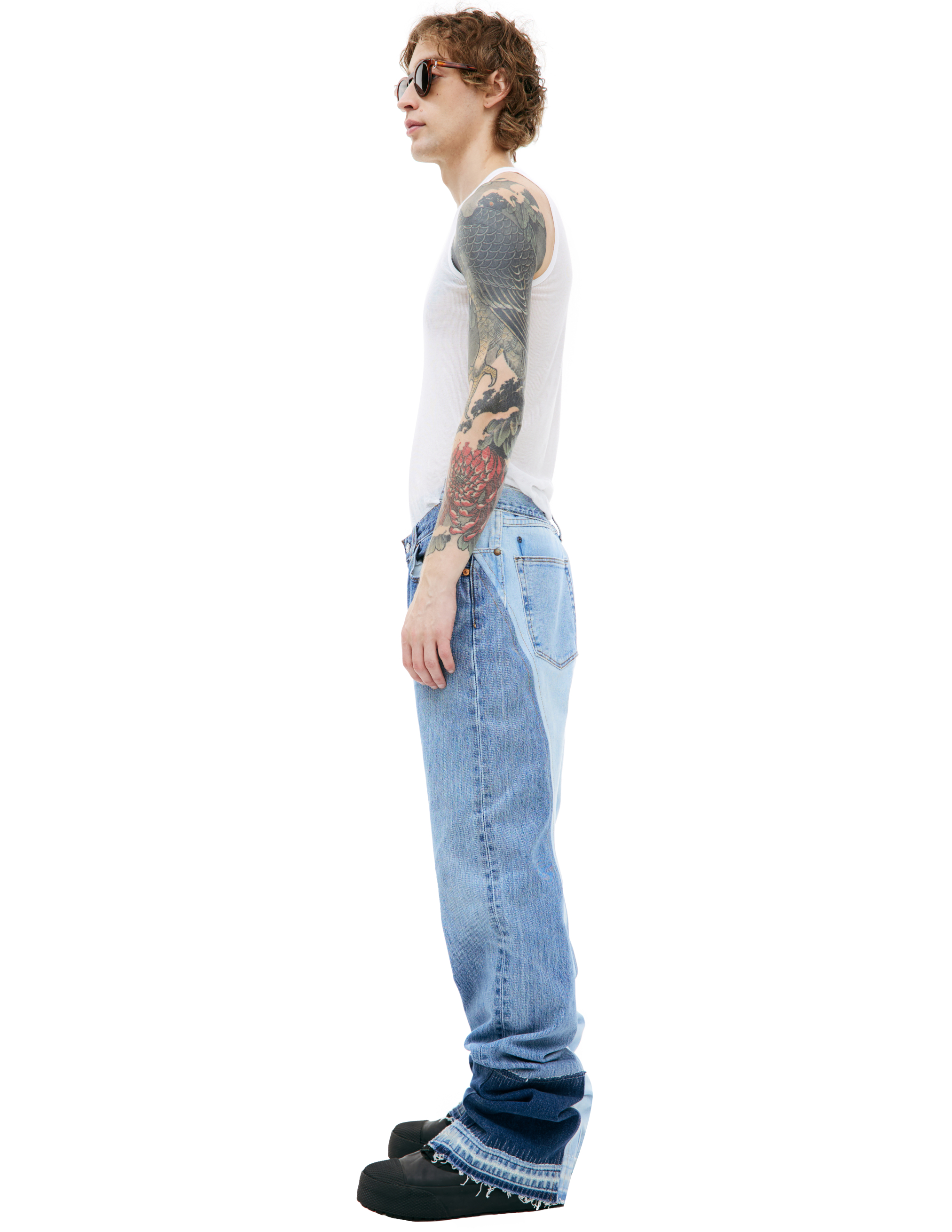 Shop Satoshi Nakamoto Patchwork Logo Jeans In Blue