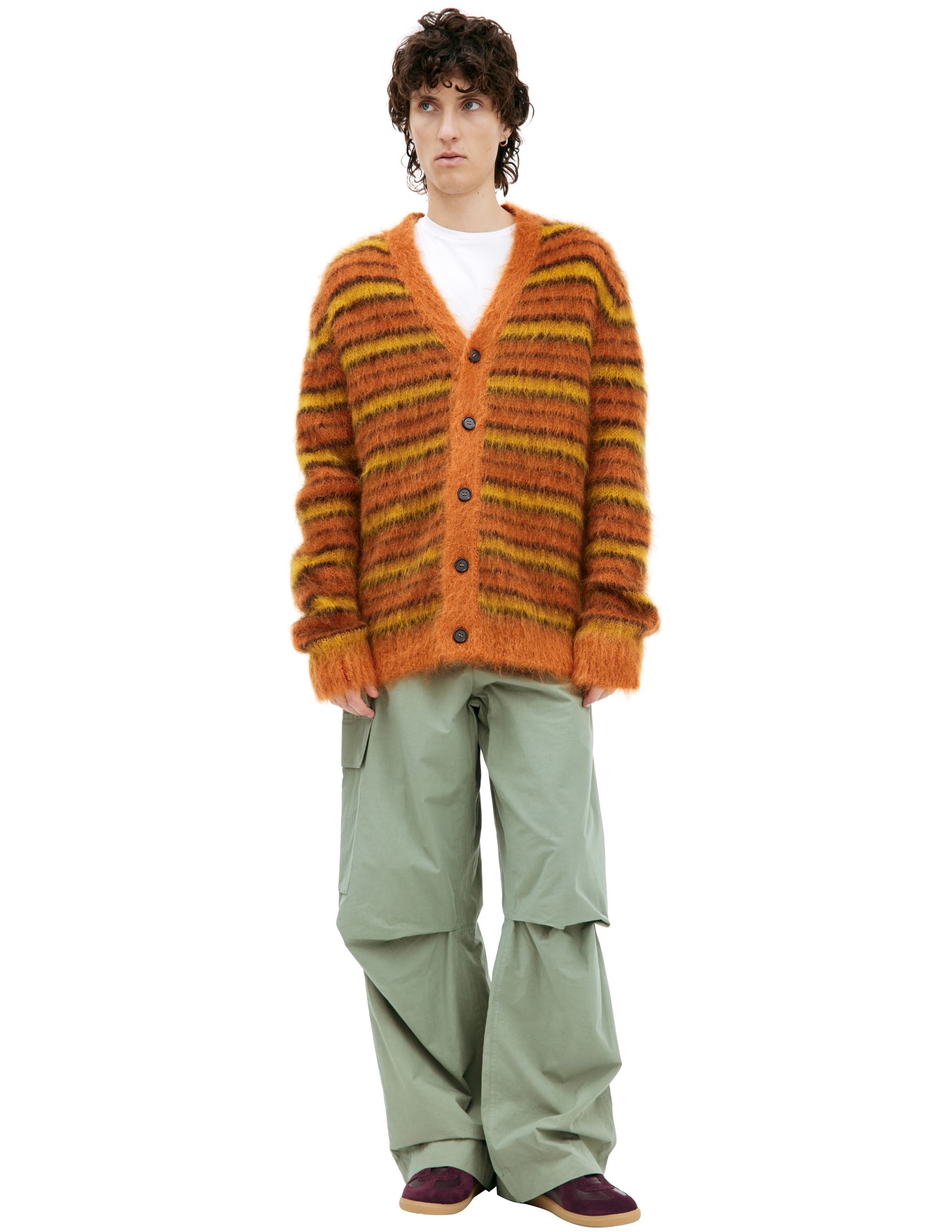 Shop Marni Orange Striped Cardigan