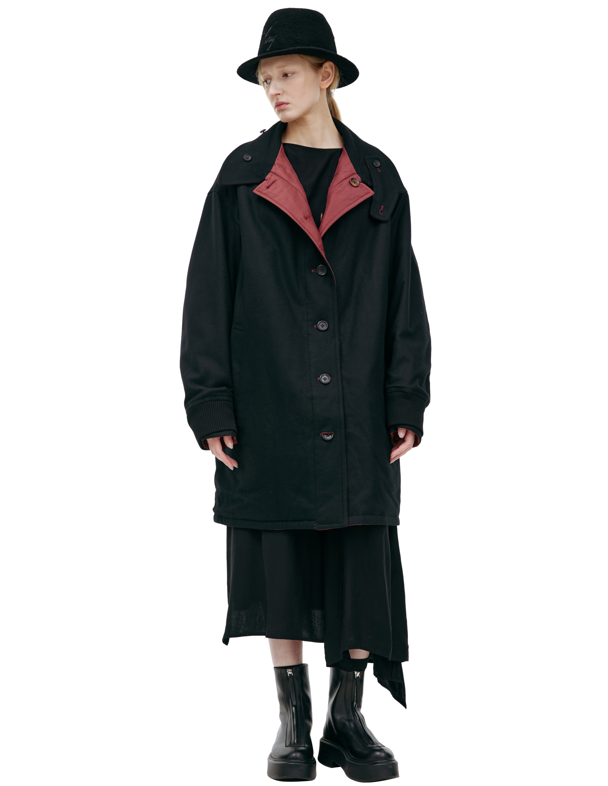 Yohji Yamamoto Double Sided Coat With Print In Red