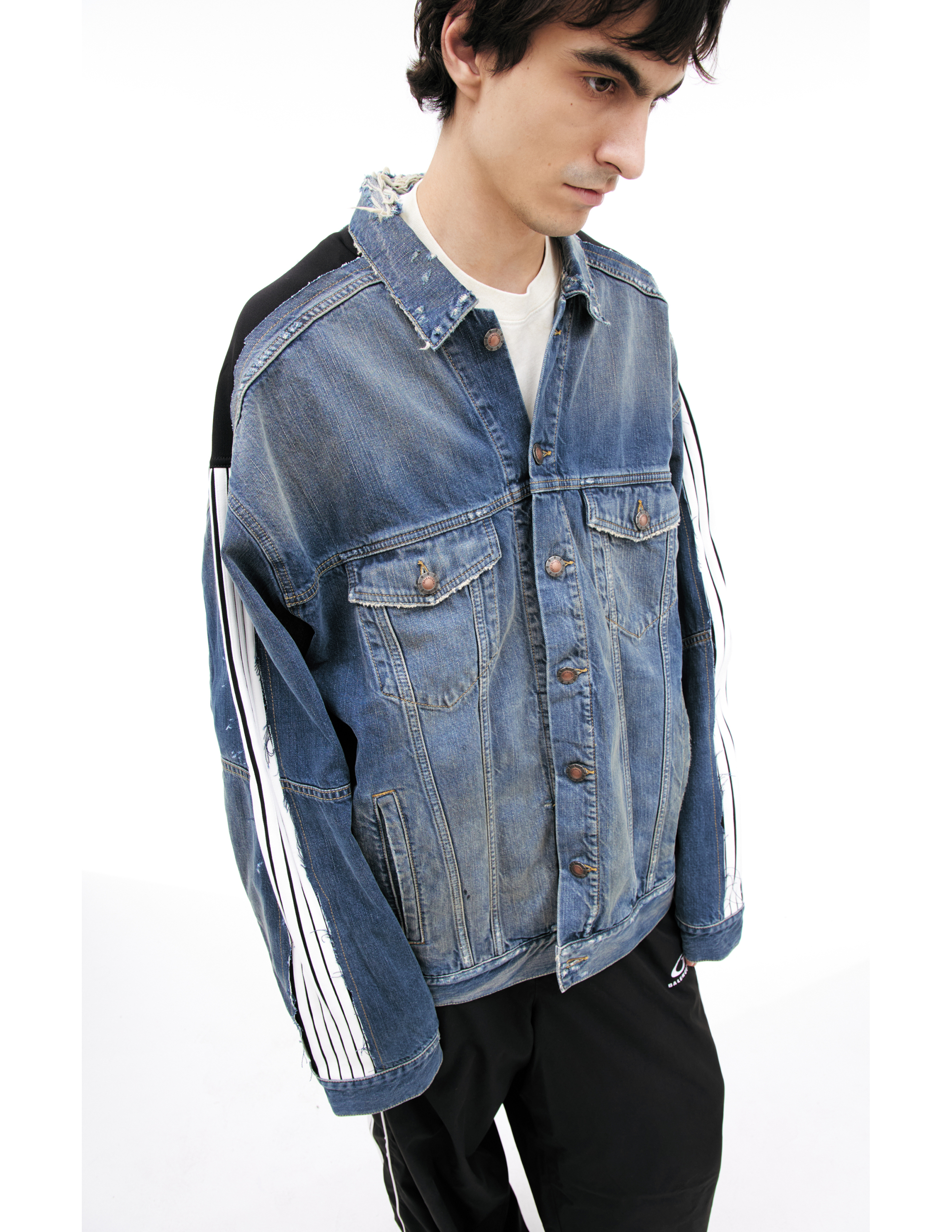 Balenciaga Denim Jacket With Stripes In Gold