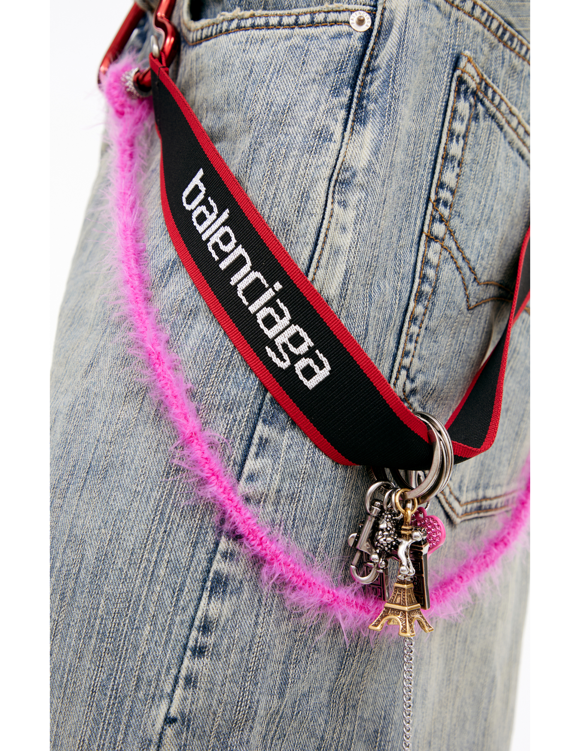 Balenciaga Wide Jeans With Keychain In Gold