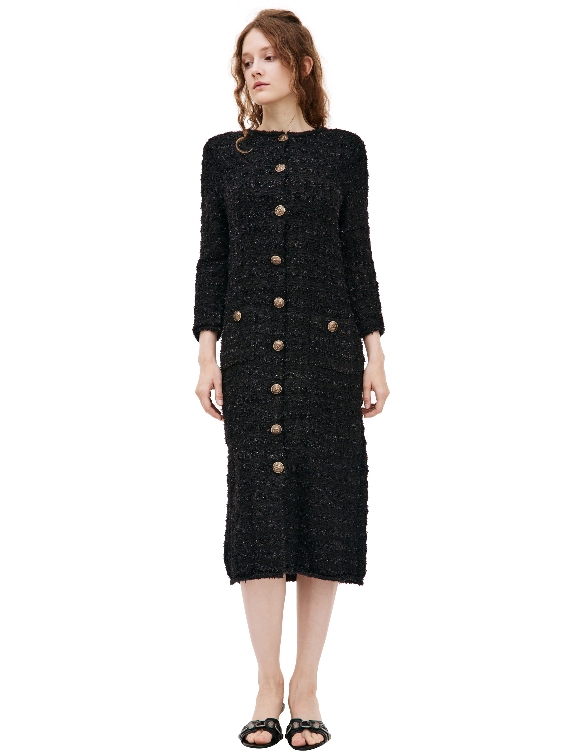 Shop Balenciaga Black Tweed Dress