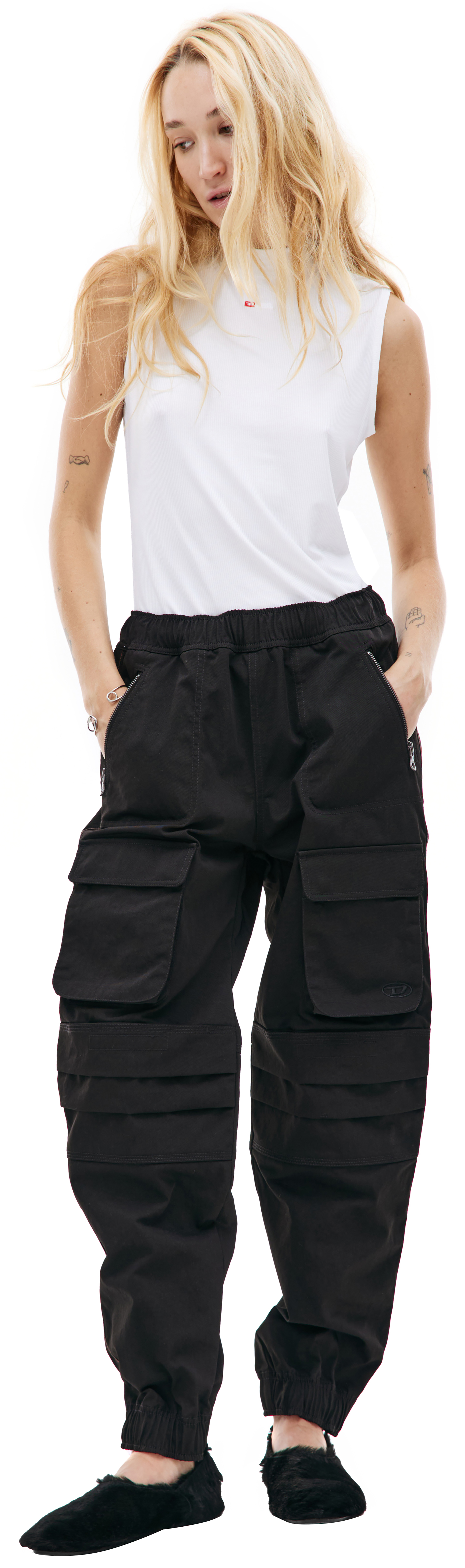Buy Diesel women black p-mirt trousers for $185 online on SV77 