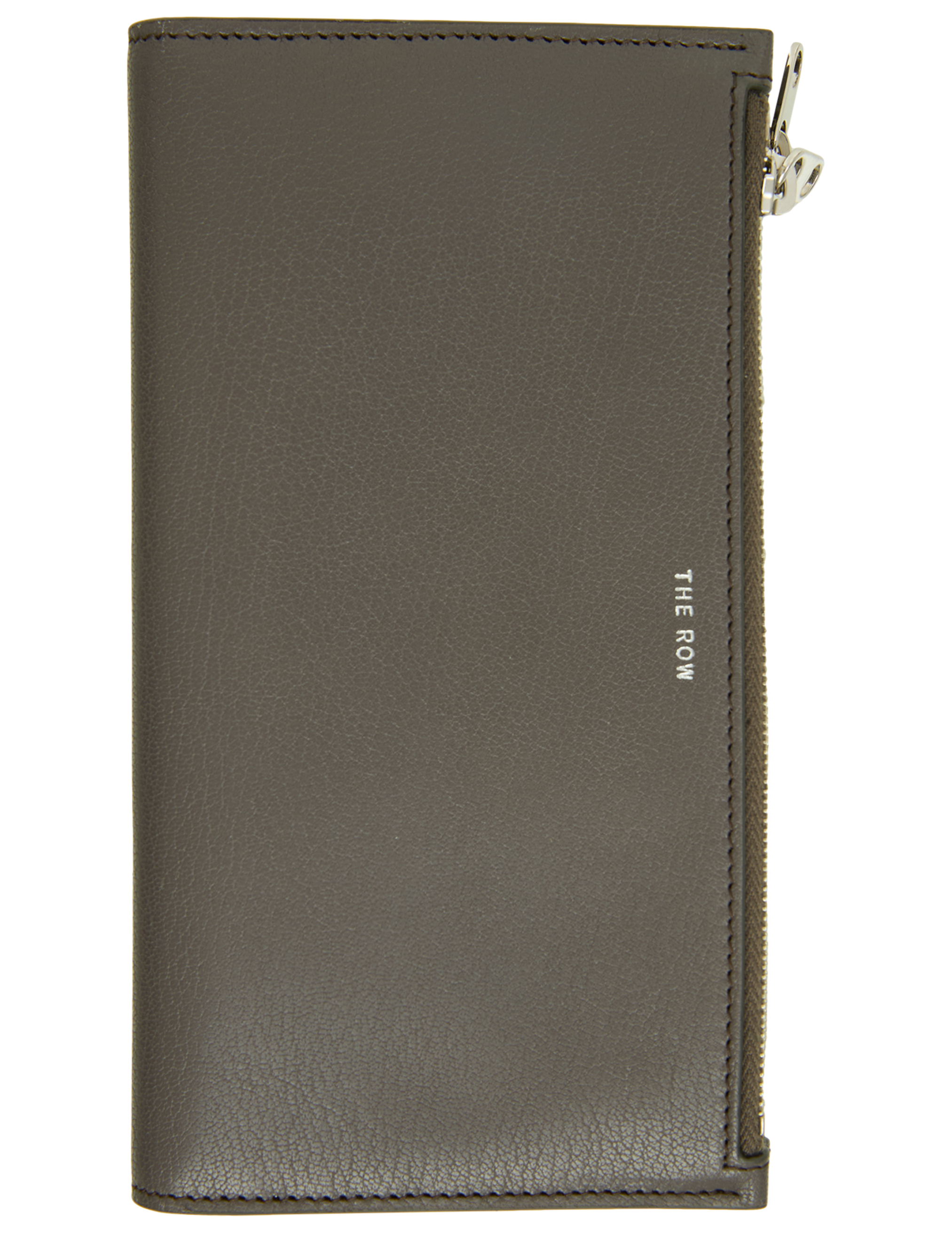 The Row Zippered Leather Wallet In Grey