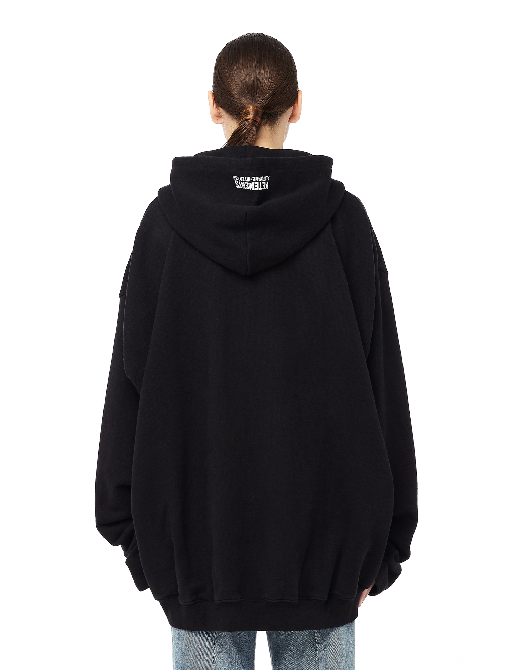 Buy VETEMENTS women black titanic print cotton zip up hoodie