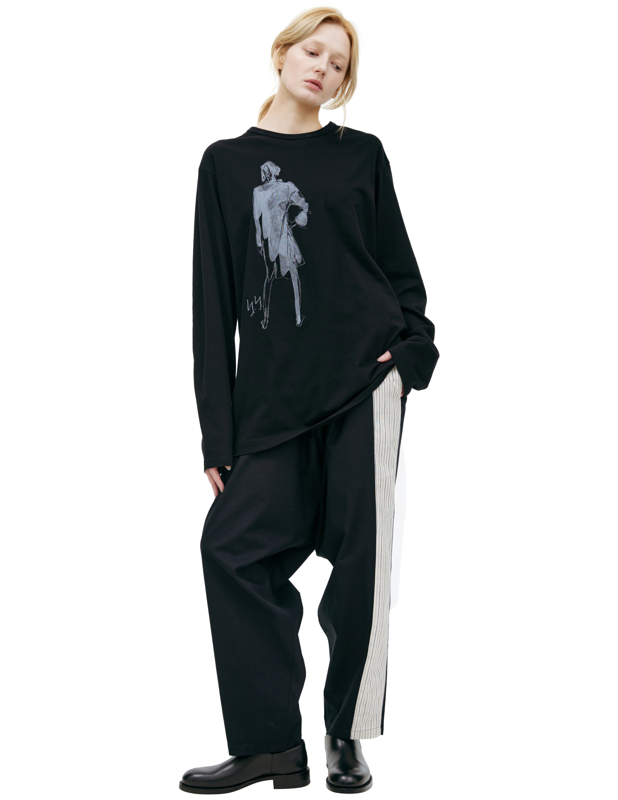 Yohji Yamamoto Black Printed Longsleeve In Black