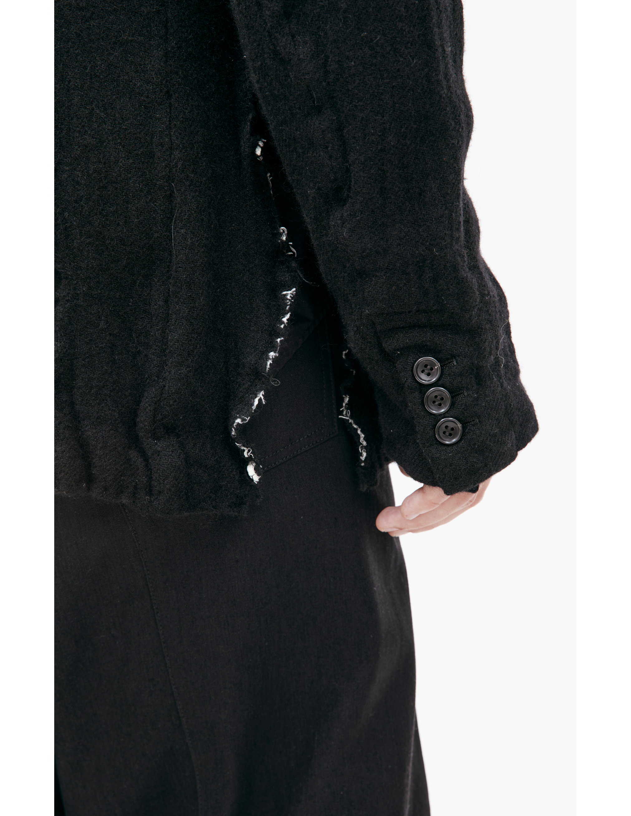 Comme Des Garçons Ripped Wool Jacket In Black