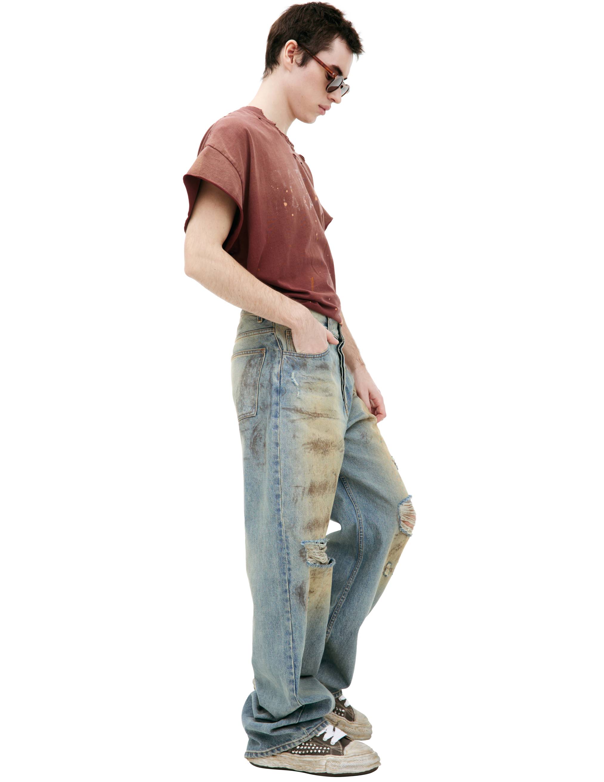 Satoshi Nakamoto Straight Jeans With Mud Effect In Blue