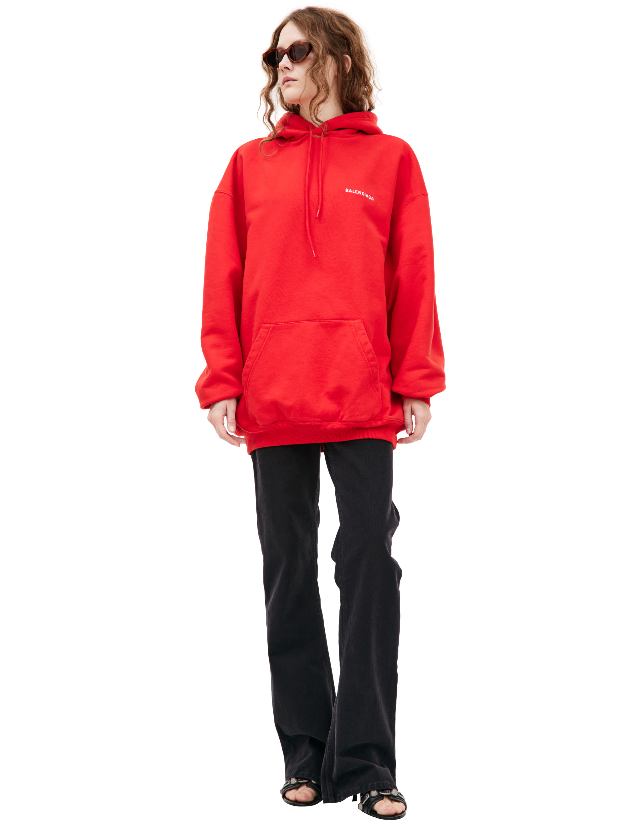 Shop Balenciaga Oversize Logo Hoodie In Red