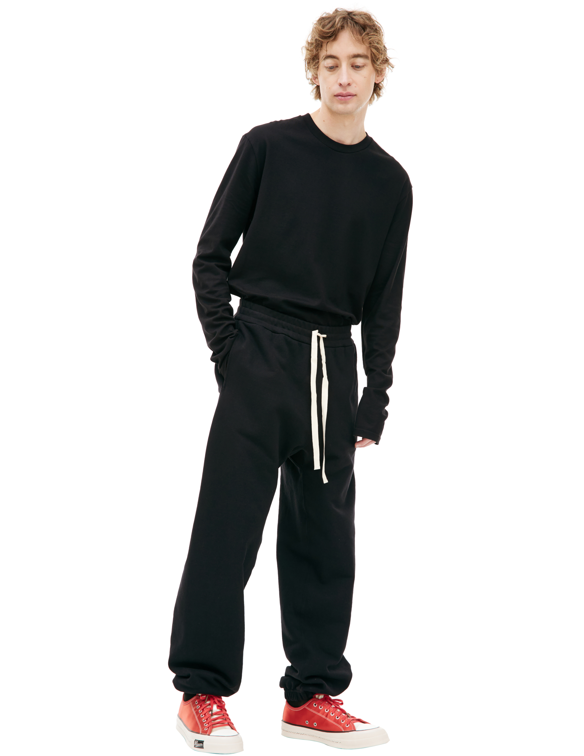 Shop Jil Sander Black Cotton Sweatpants