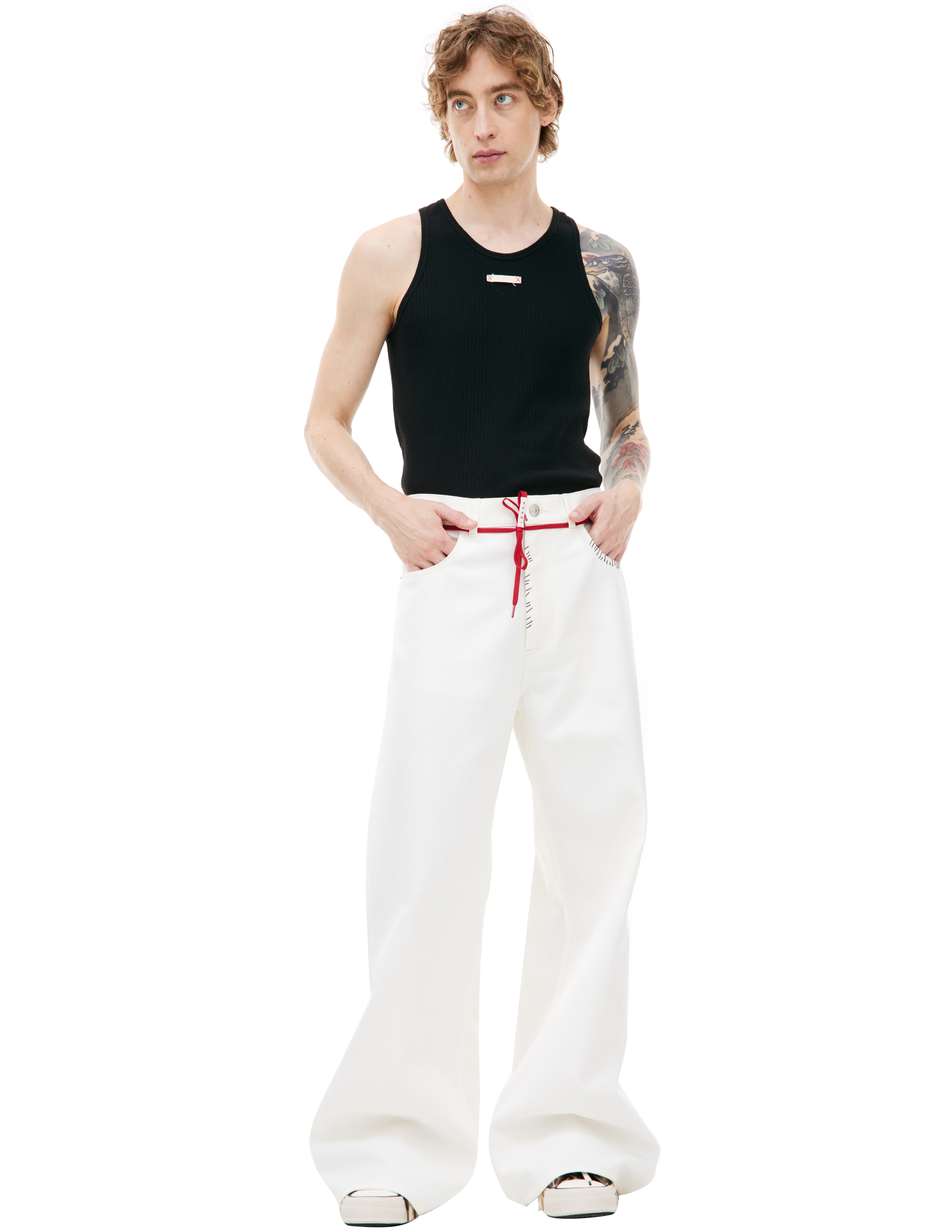 Shop Marni White Drawstring Jeans