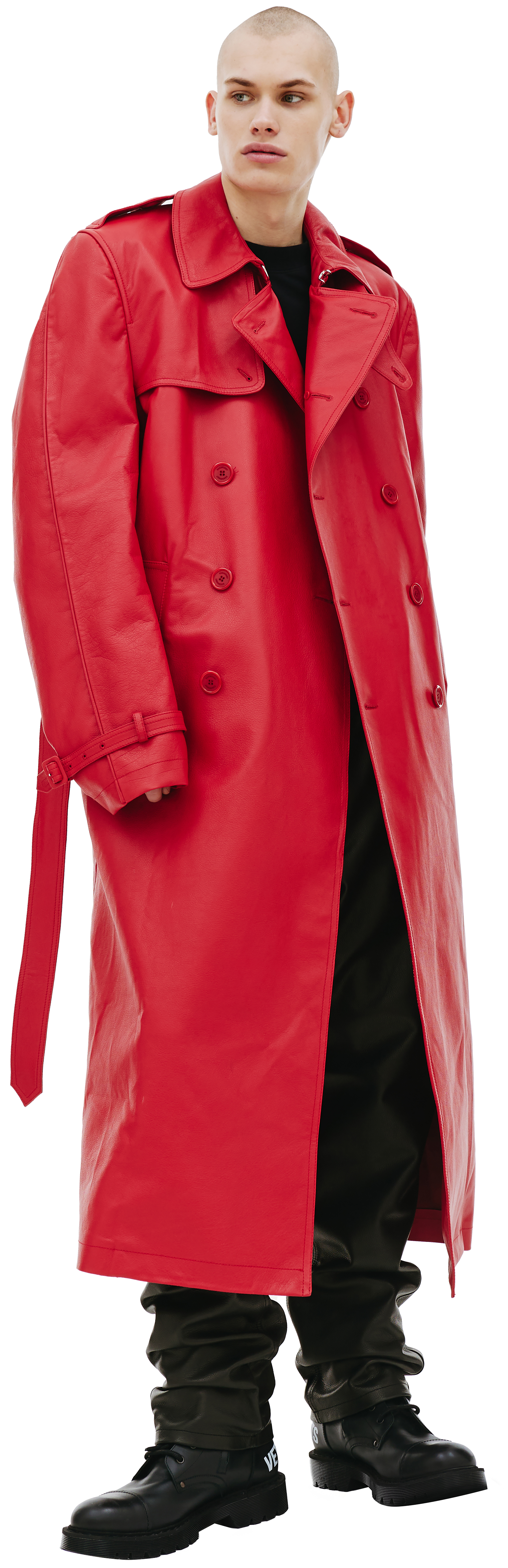 Red leather trench coat on sale mens