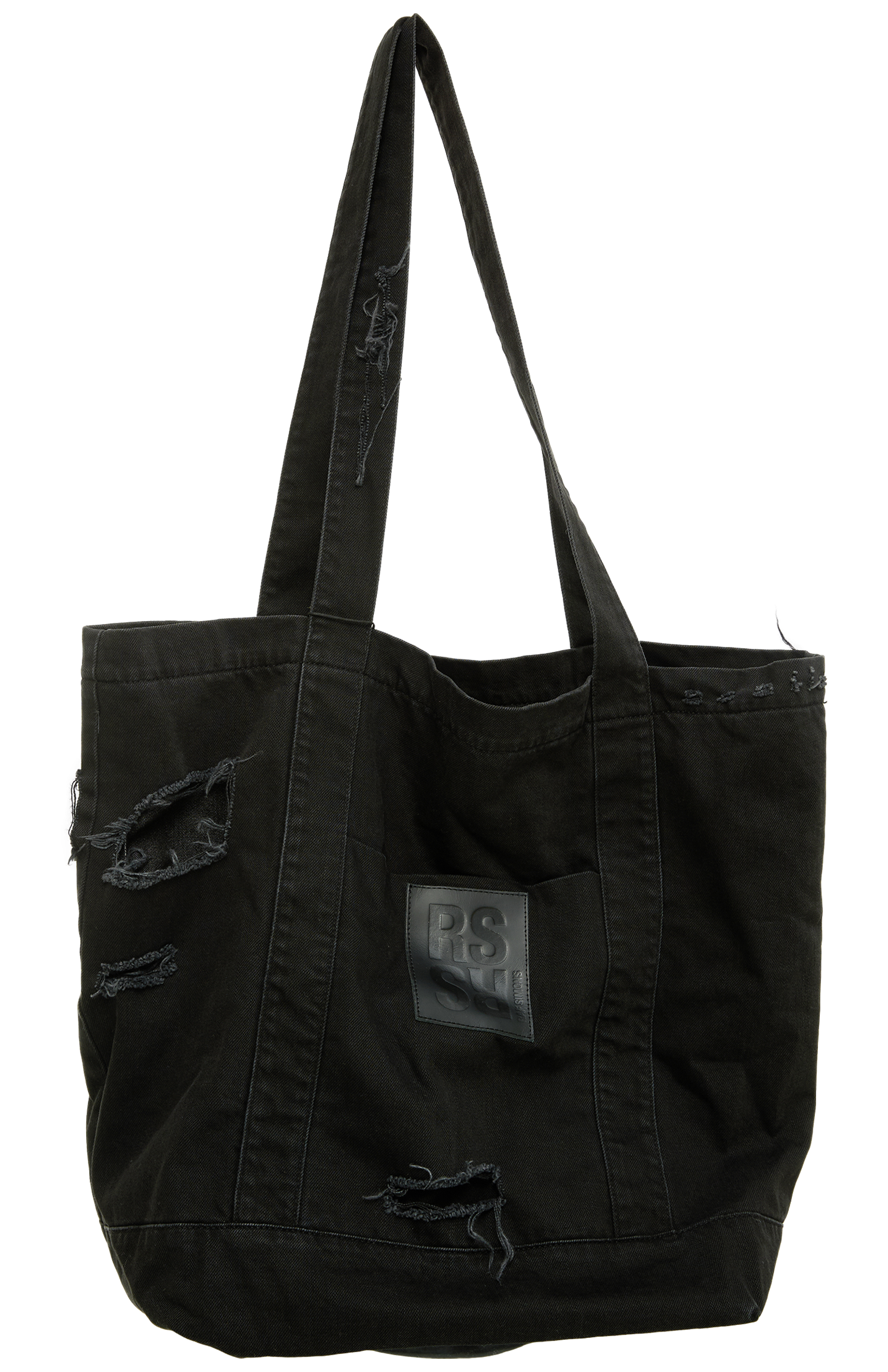 Buy Raf Simons men black ripped logo shopper bag for $644 online