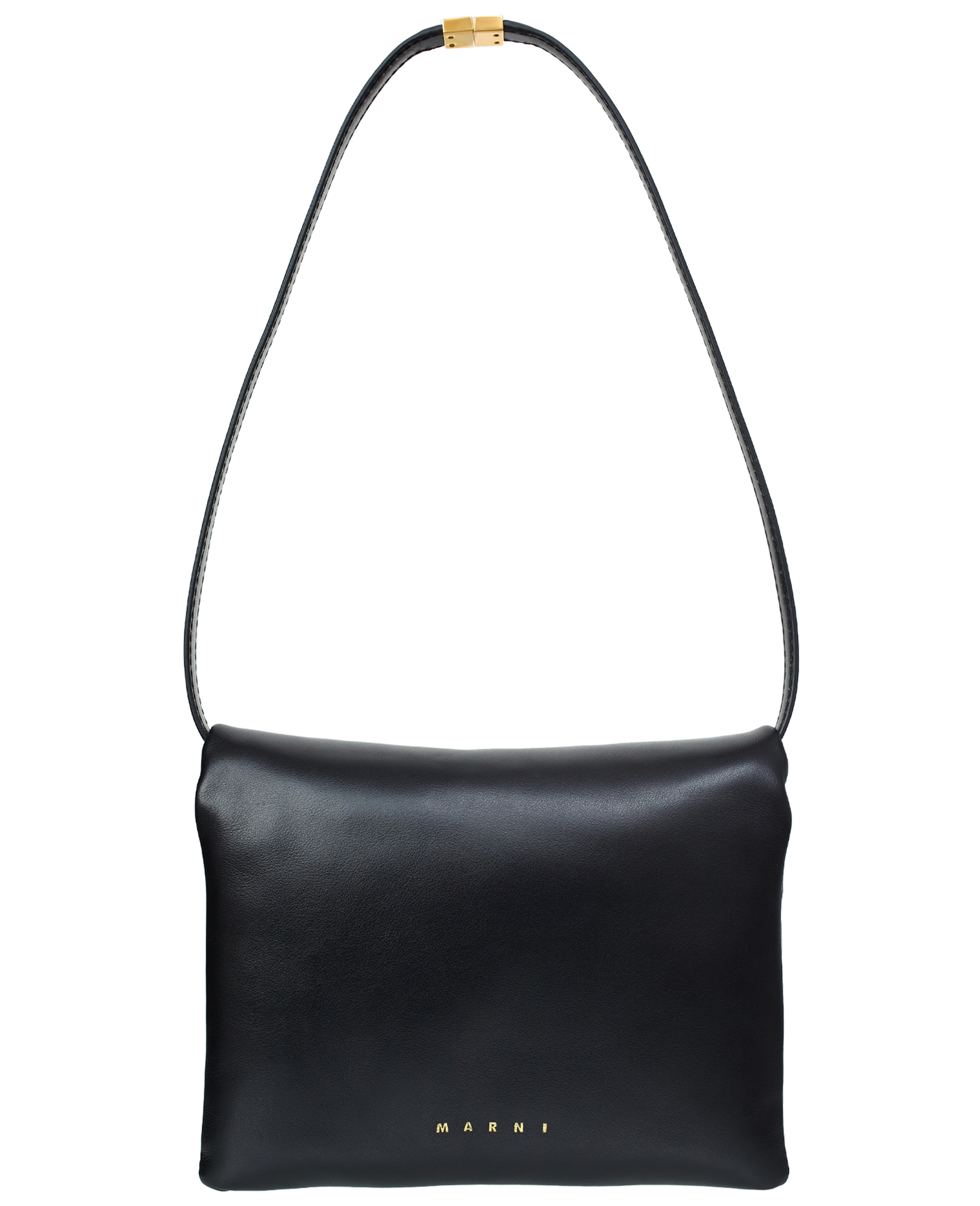 Shop Marni Leather Logo Bag In Black