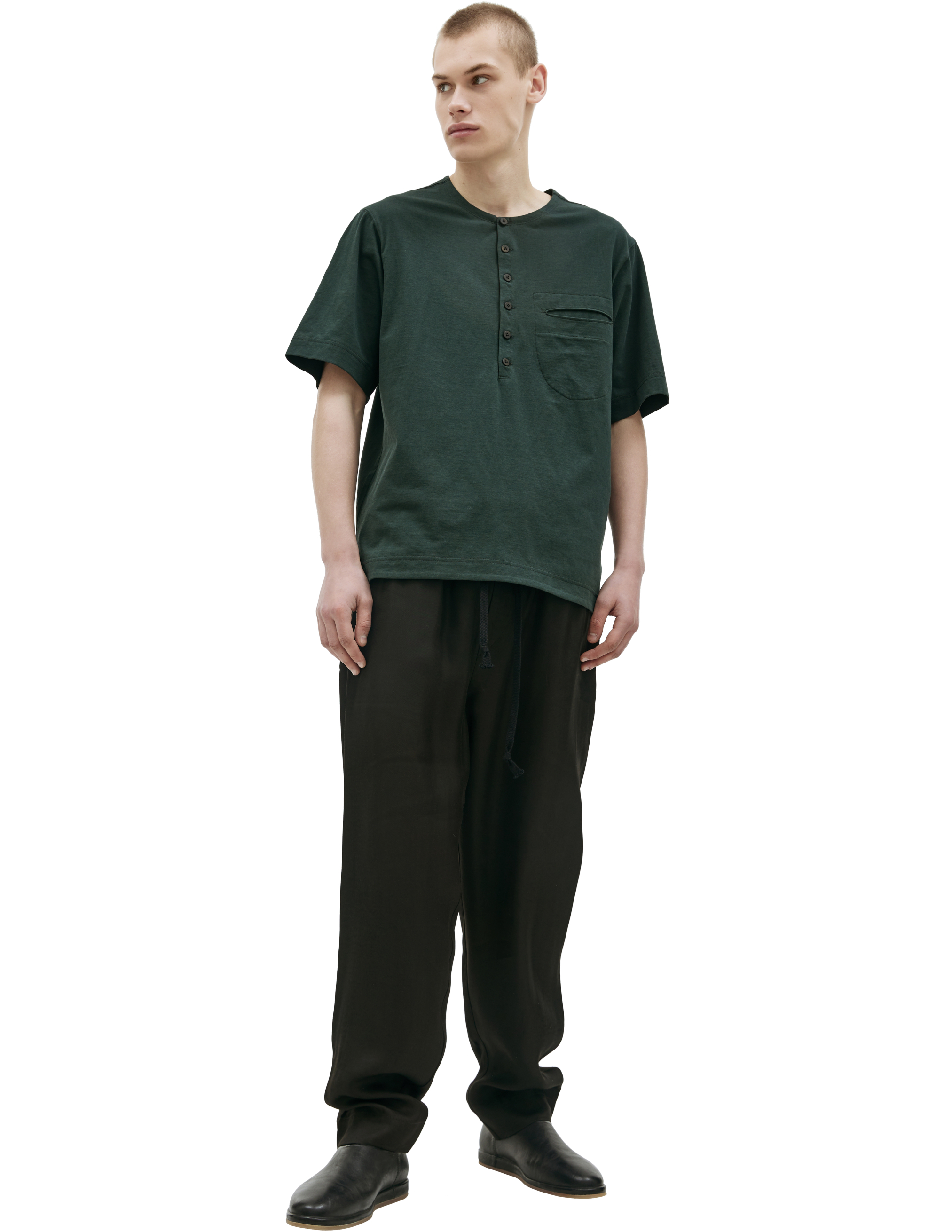 Ziggy Chen Green cotton t-shirt on buttons