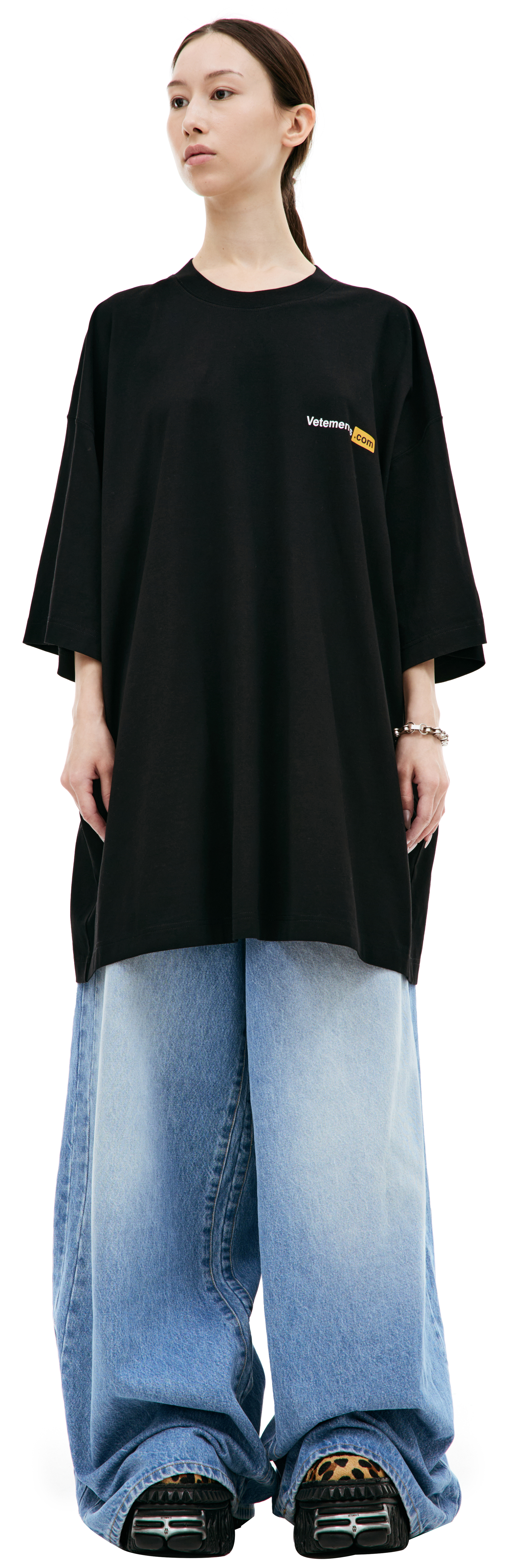 Tシャツ・カットソー VETEMENTS Women Tunic Tops WE64LS800B Black VETEMENTS cotton t-shirt Pyramid Logo PRM EU