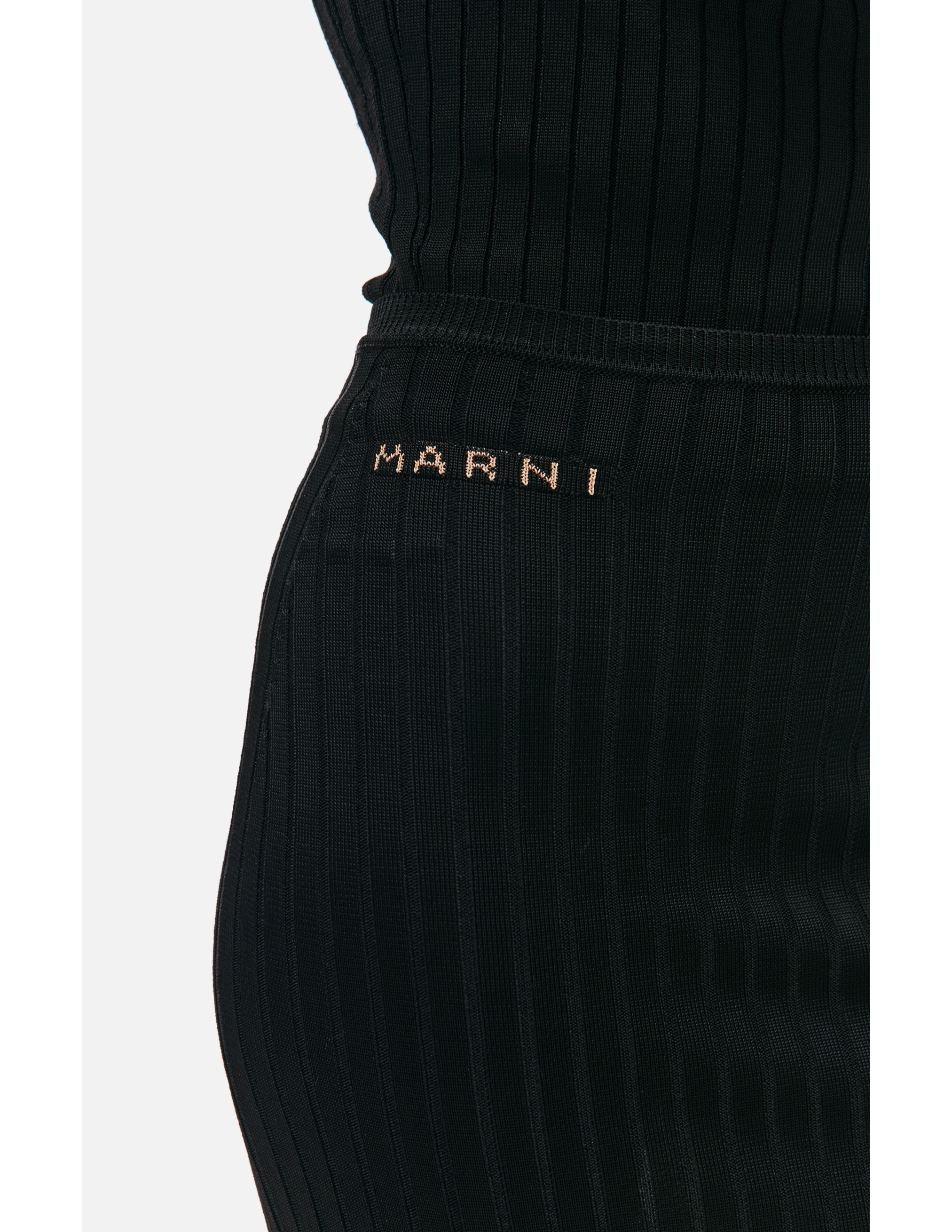 Shop Marni Logo Ribbed Stretch Skirt In Black
