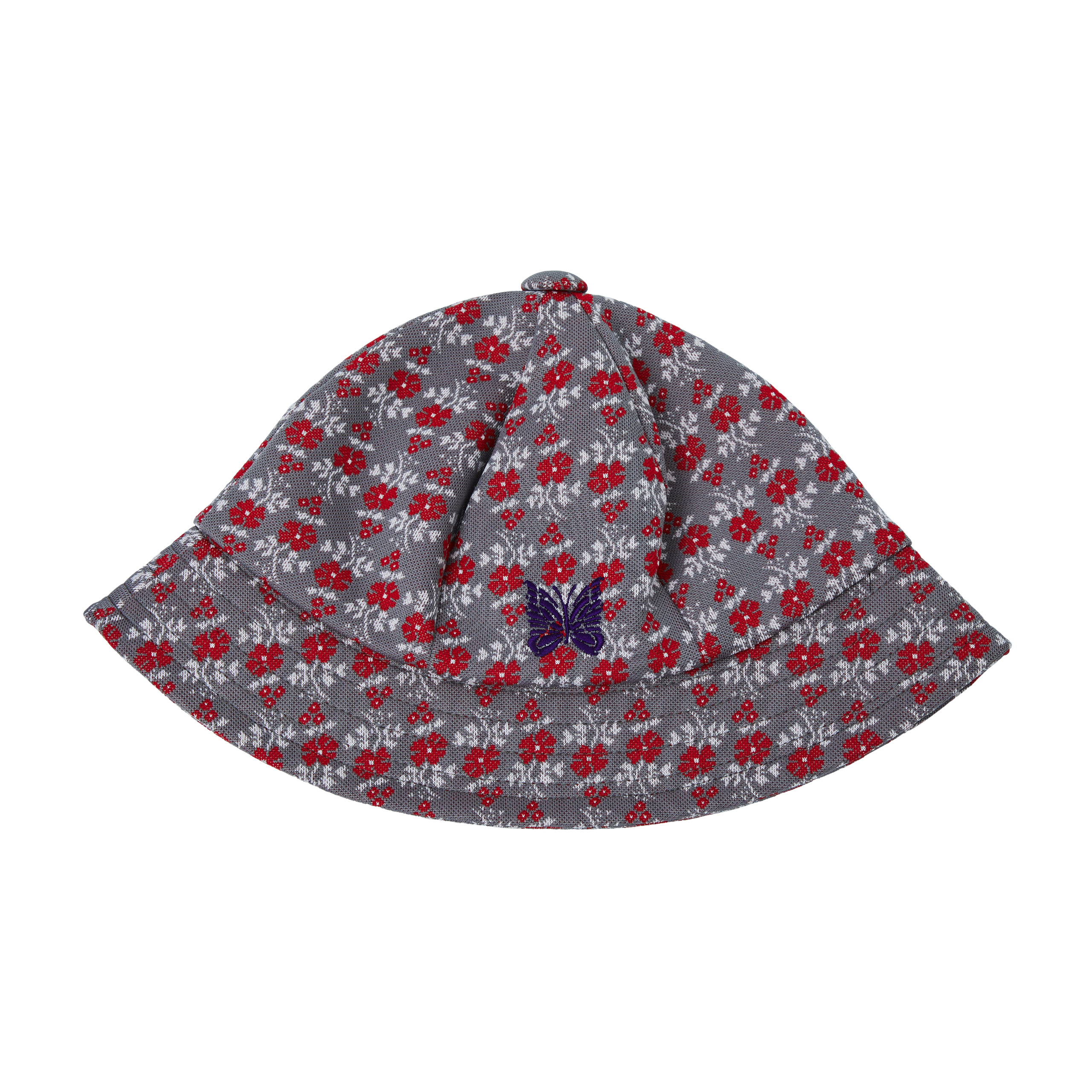 Needles Logo-embroidered Flower-print Bucket Hat In Grey