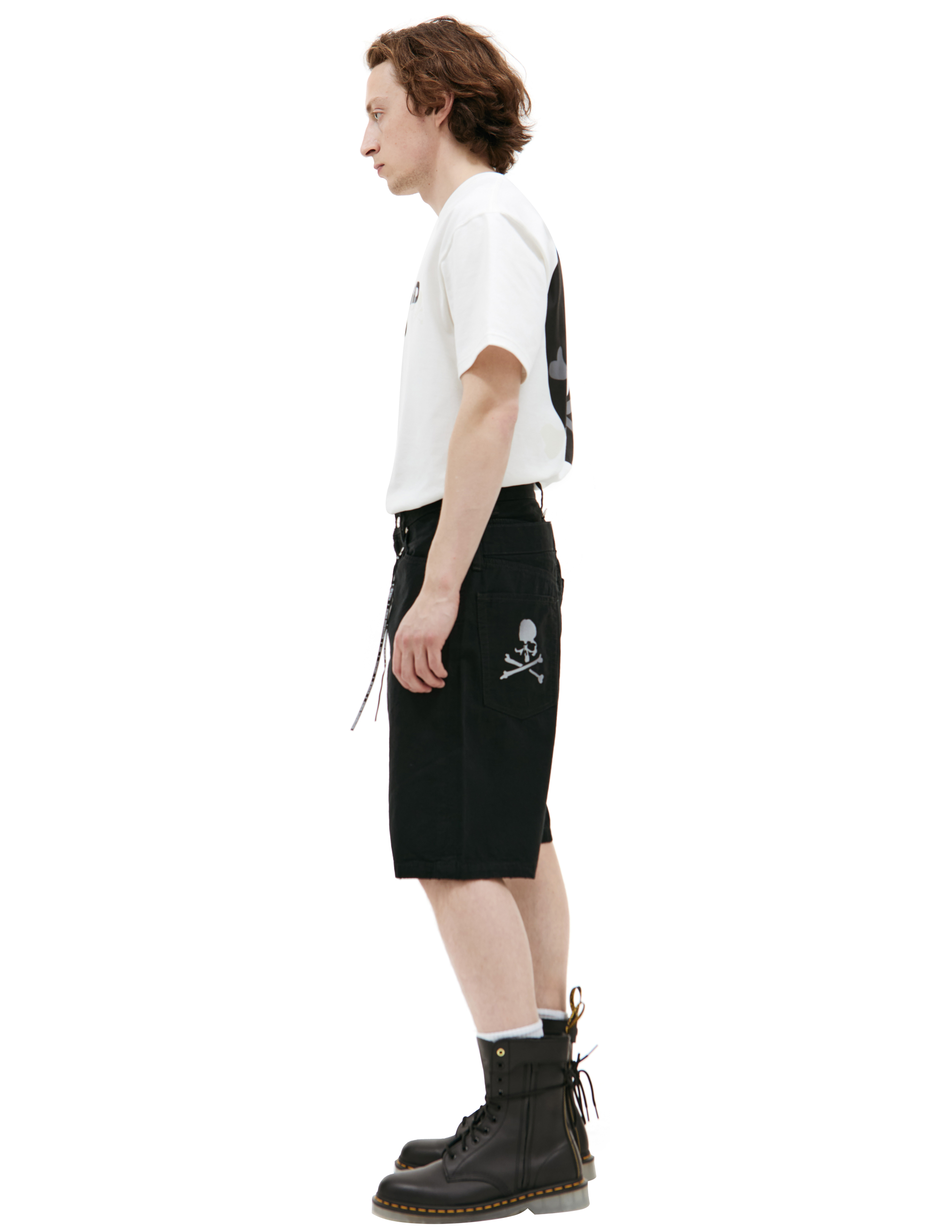 Shop Mastermind Japan Embroidered Logo Denim Shorts In Black