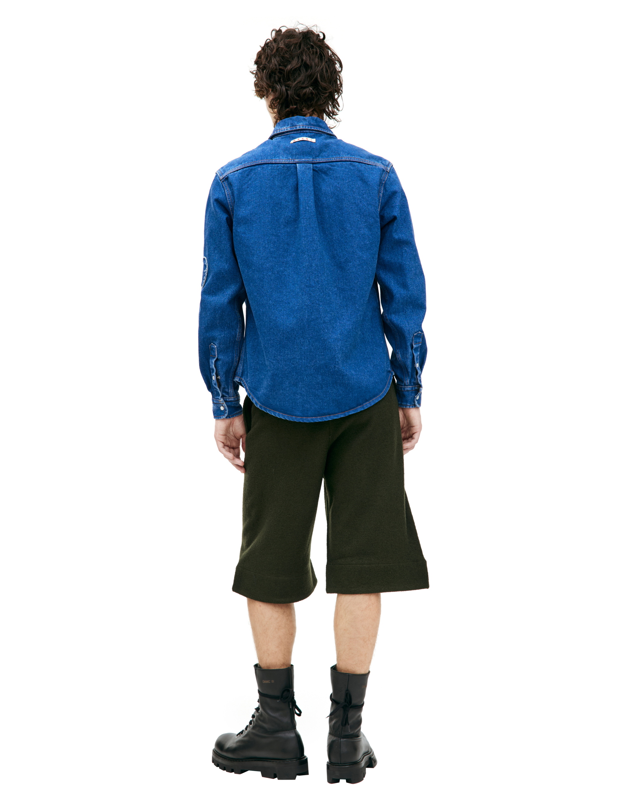 Shop Marni Denim Shirt With Patches In Blue