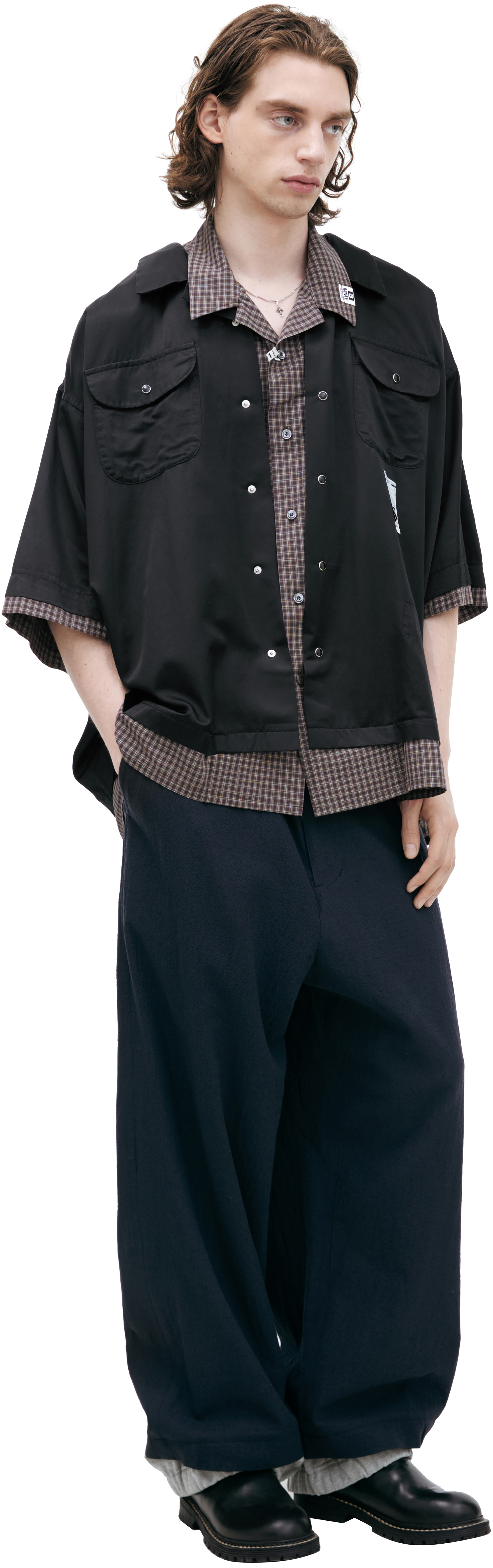 Buy Maison Mihara Yasuhiro men black double-layered printed shirt