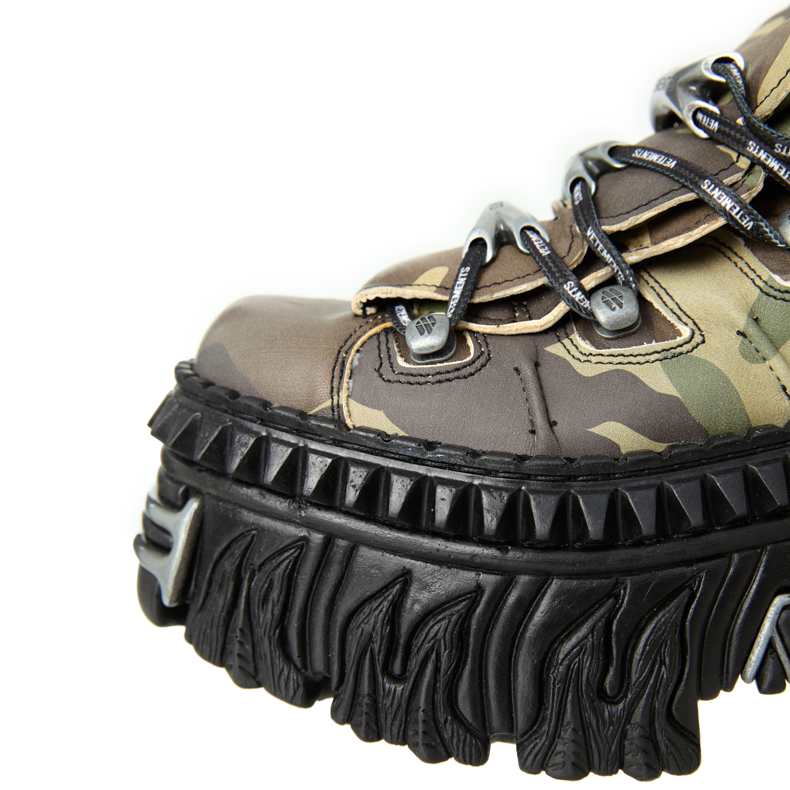 Vetements New Rock Embellished Camouflage-print Leather Platform Sneakers In Khaki