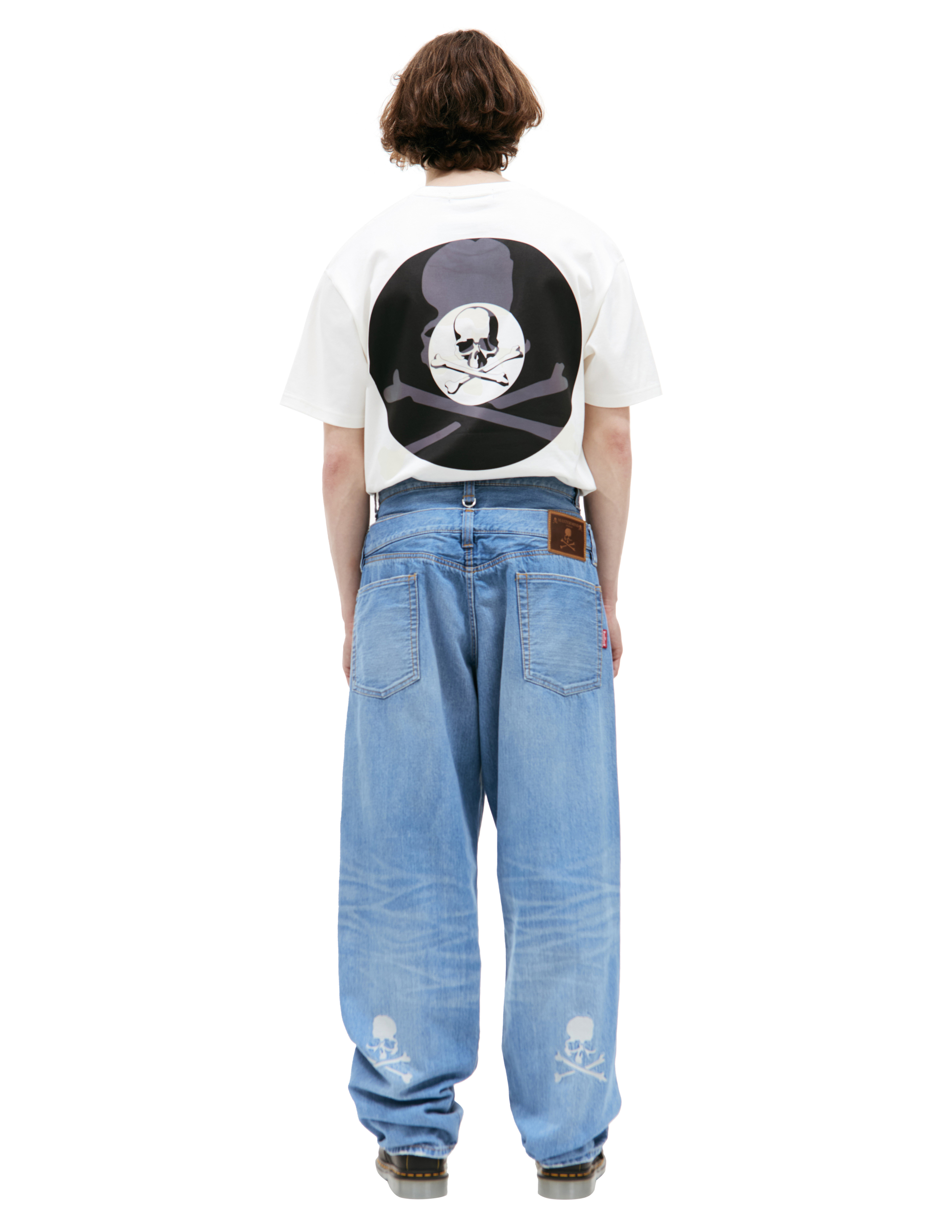 Shop Mastermind Japan Patched Wide Leg Jeans In Blue