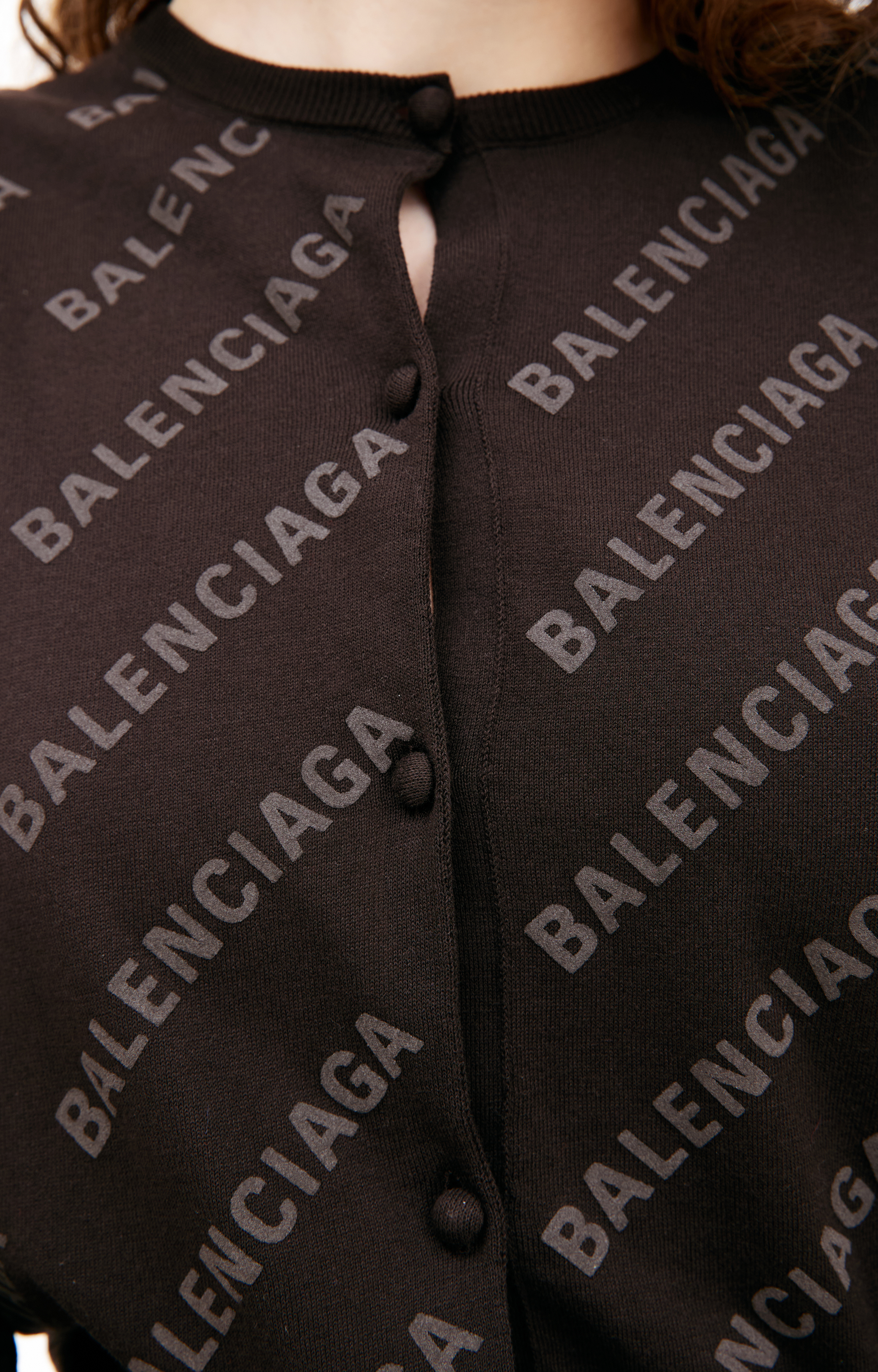 Buy Balenciaga women brown shortened logo cardigan for $998 online