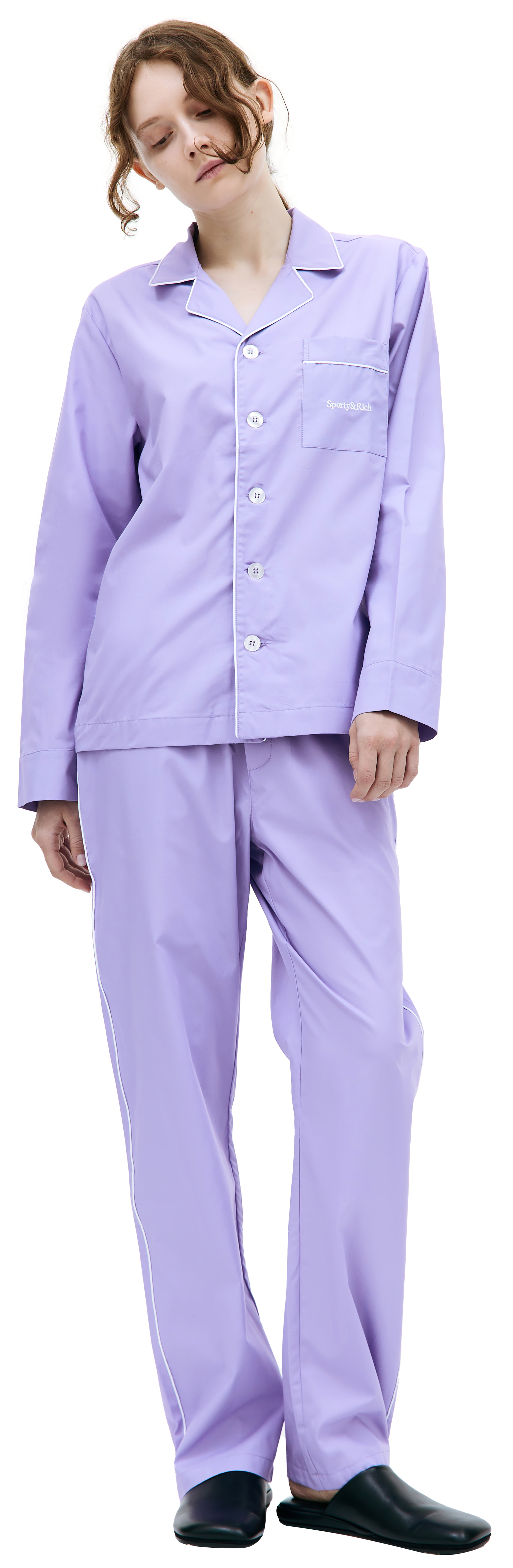 SPORTY & RICH Serif Logo Pajama Pants - Purple