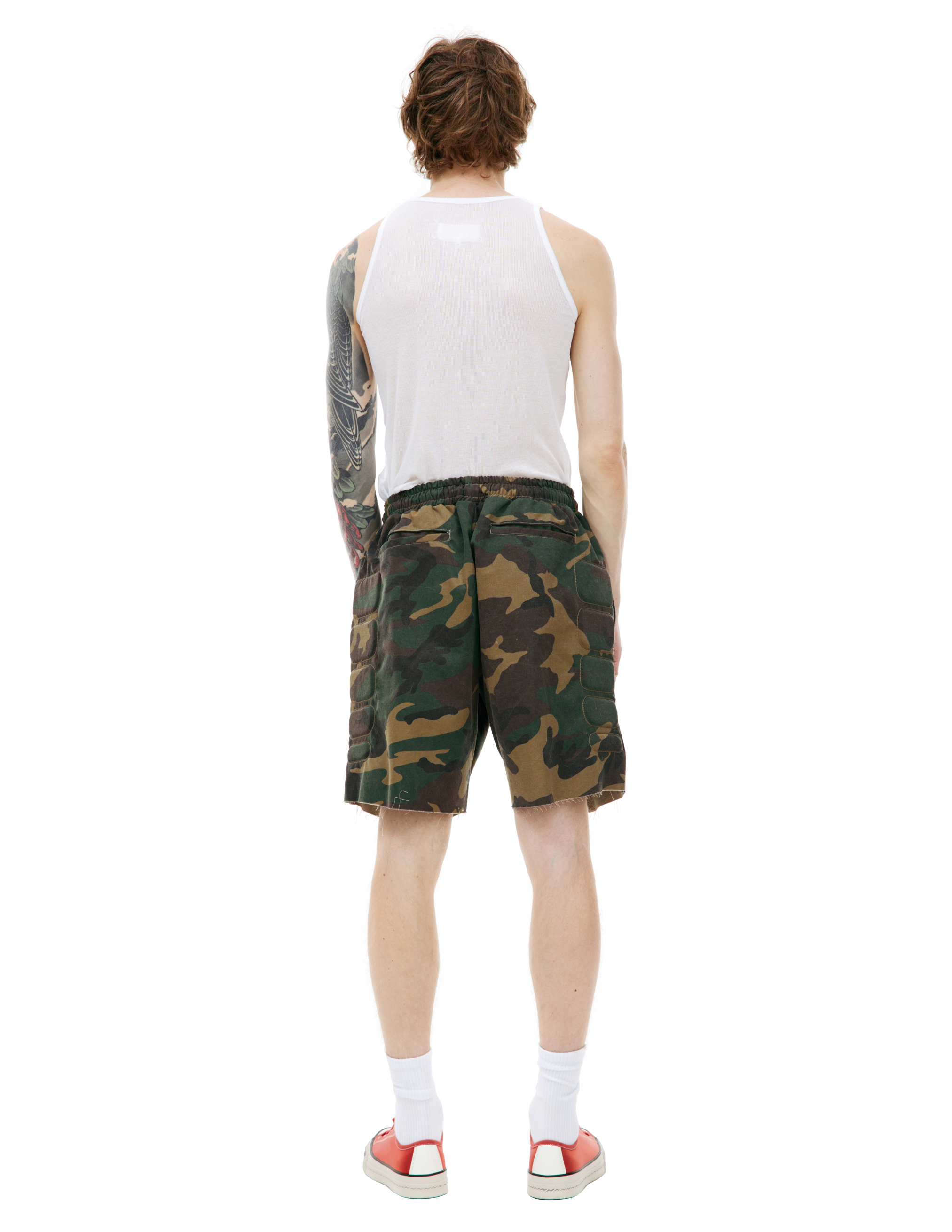 Shop Satoshi Nakamoto Camo Moto Shorts In Khaki