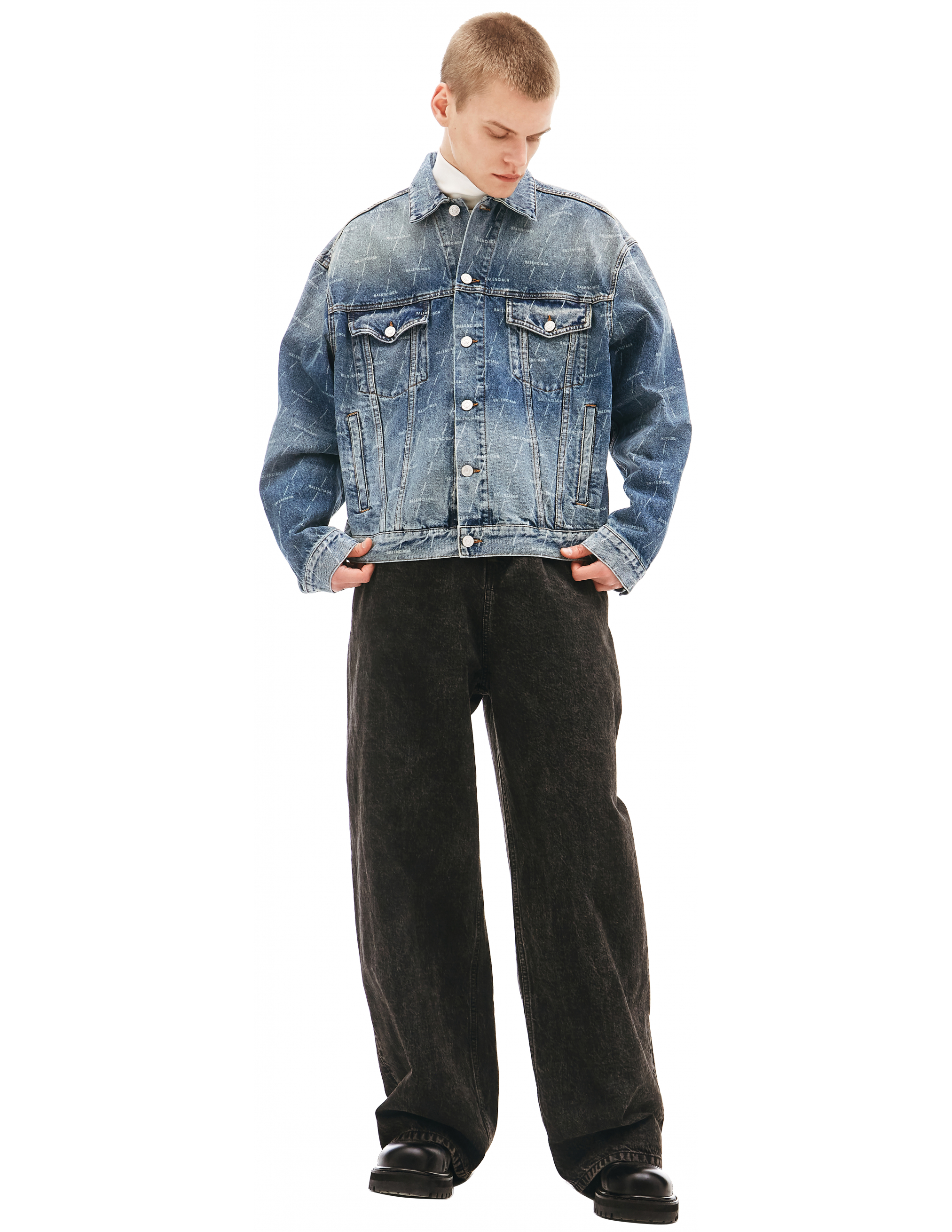 Balenciaga Denim All Over Logo Jacket
