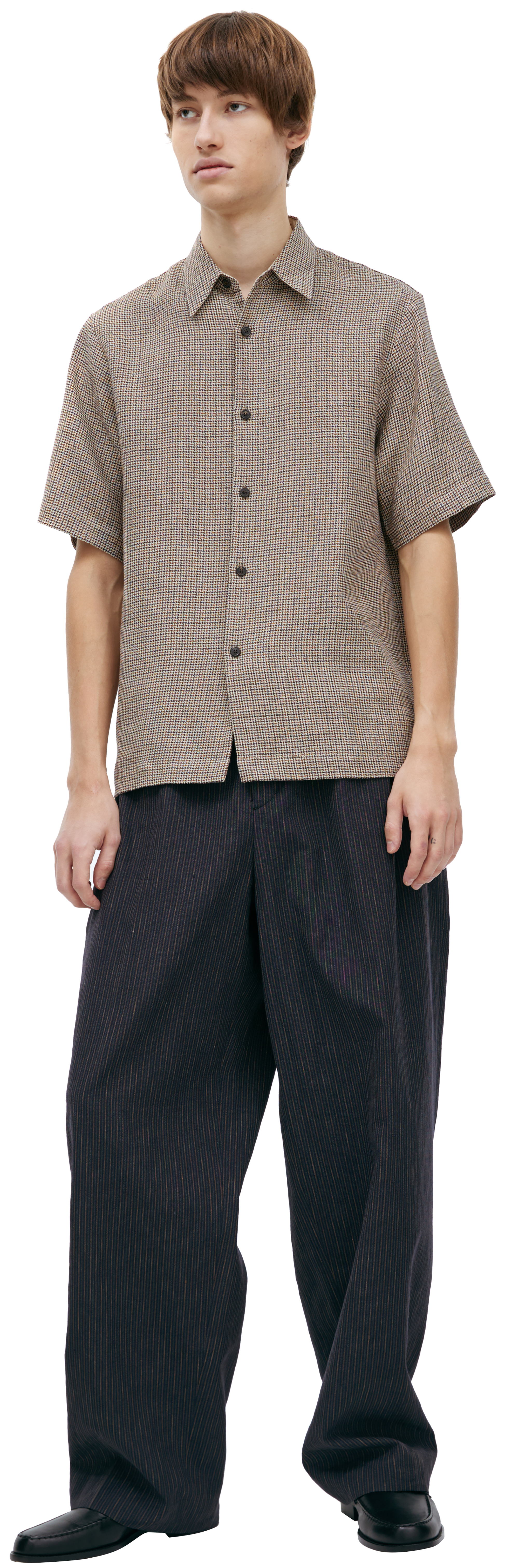 Buy Dries Van Noten men brown monoprint linen shirt for $623