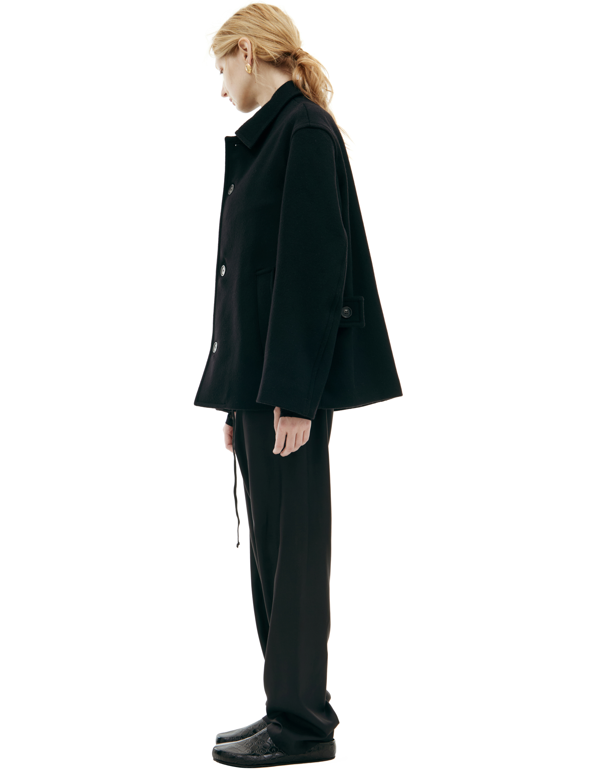 Marine Serre Wool Buttoned Coat In Black