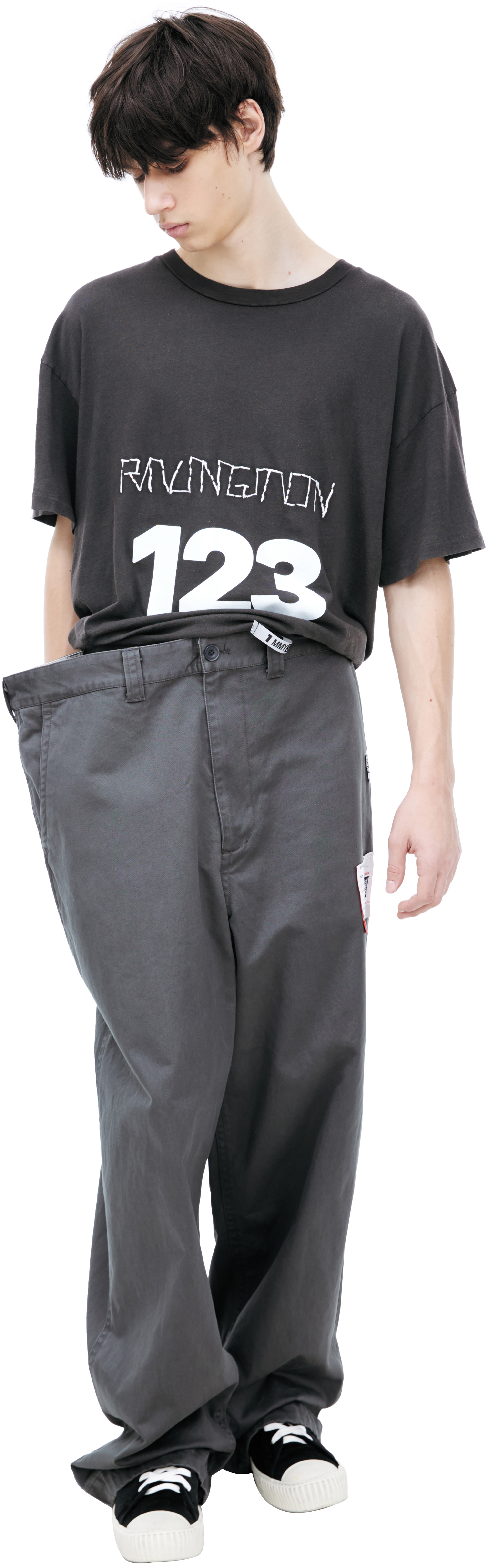 Buy Maison Mihara Yasuhiro men grey layered chino trousers for